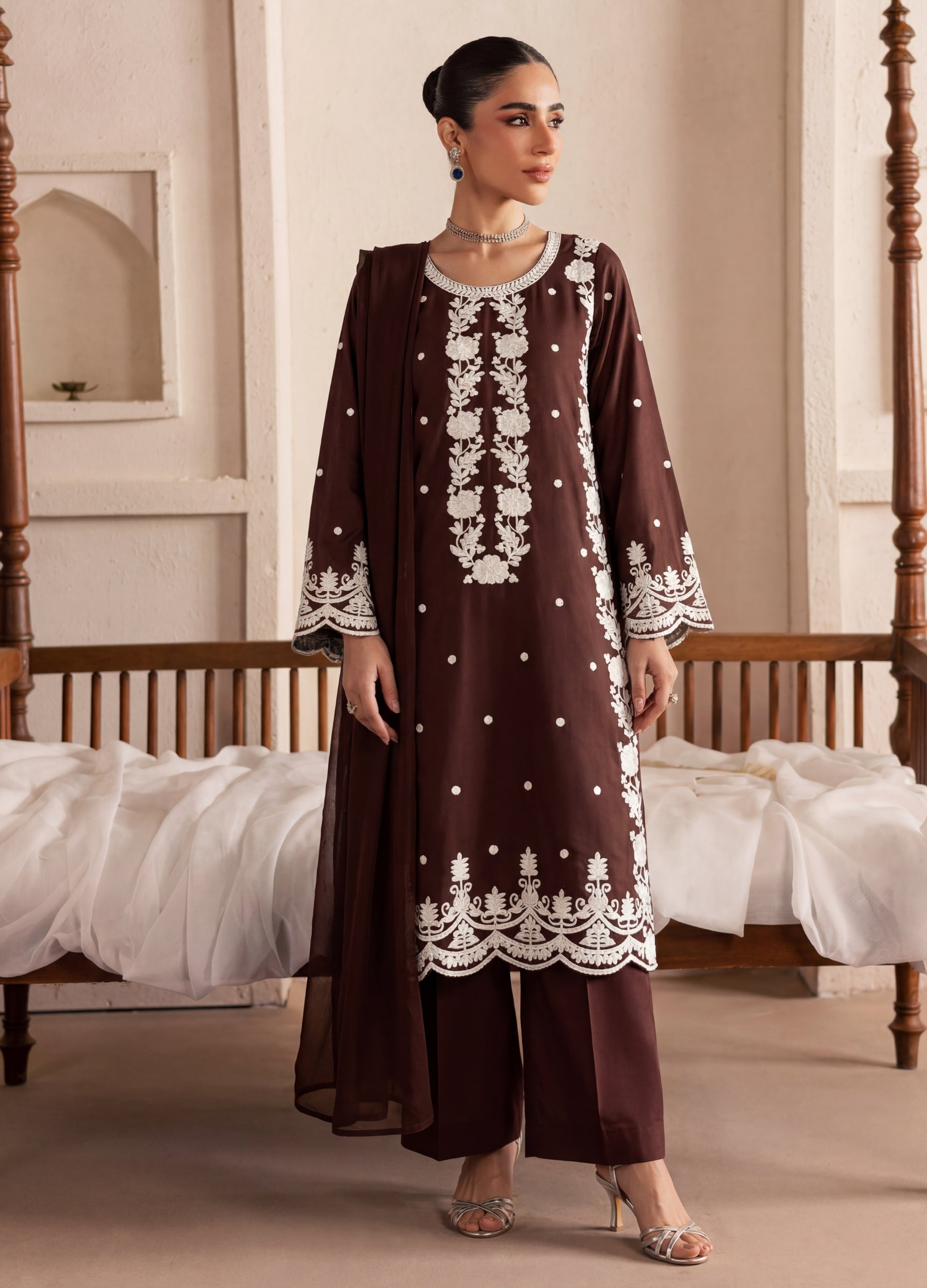 linen Kurta Set in Espresso brown