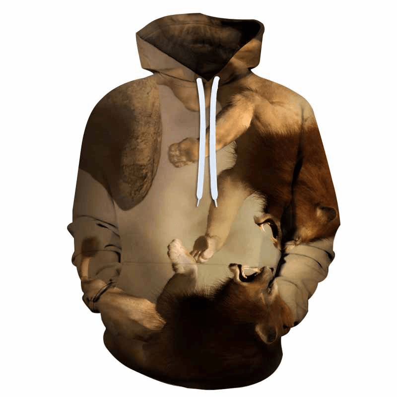 Men's 3D Color Lion Head Digital Print Hoodie - Trendy Spring and Autumn Sweatshirt
