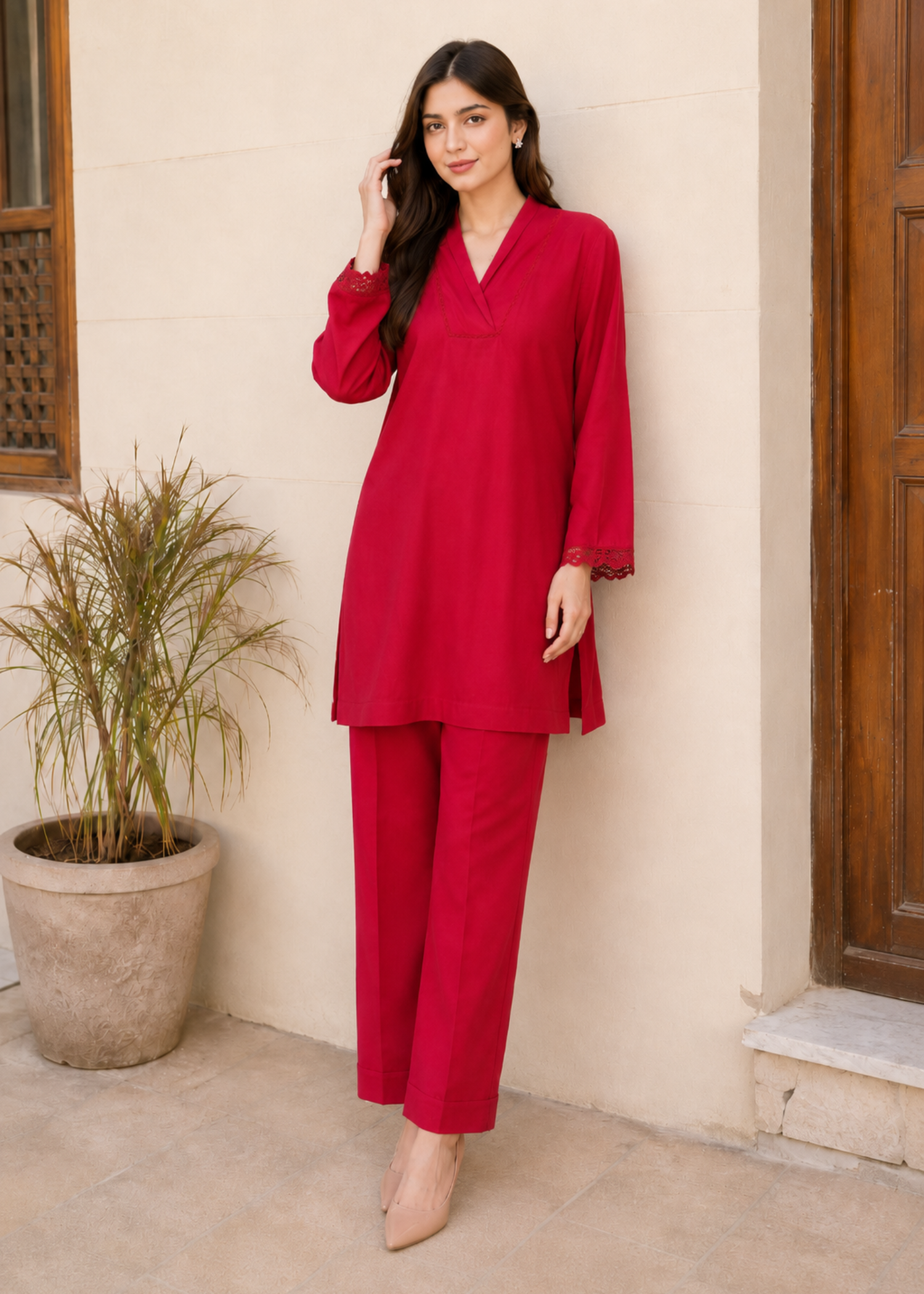 georgette Kurta Set in Red