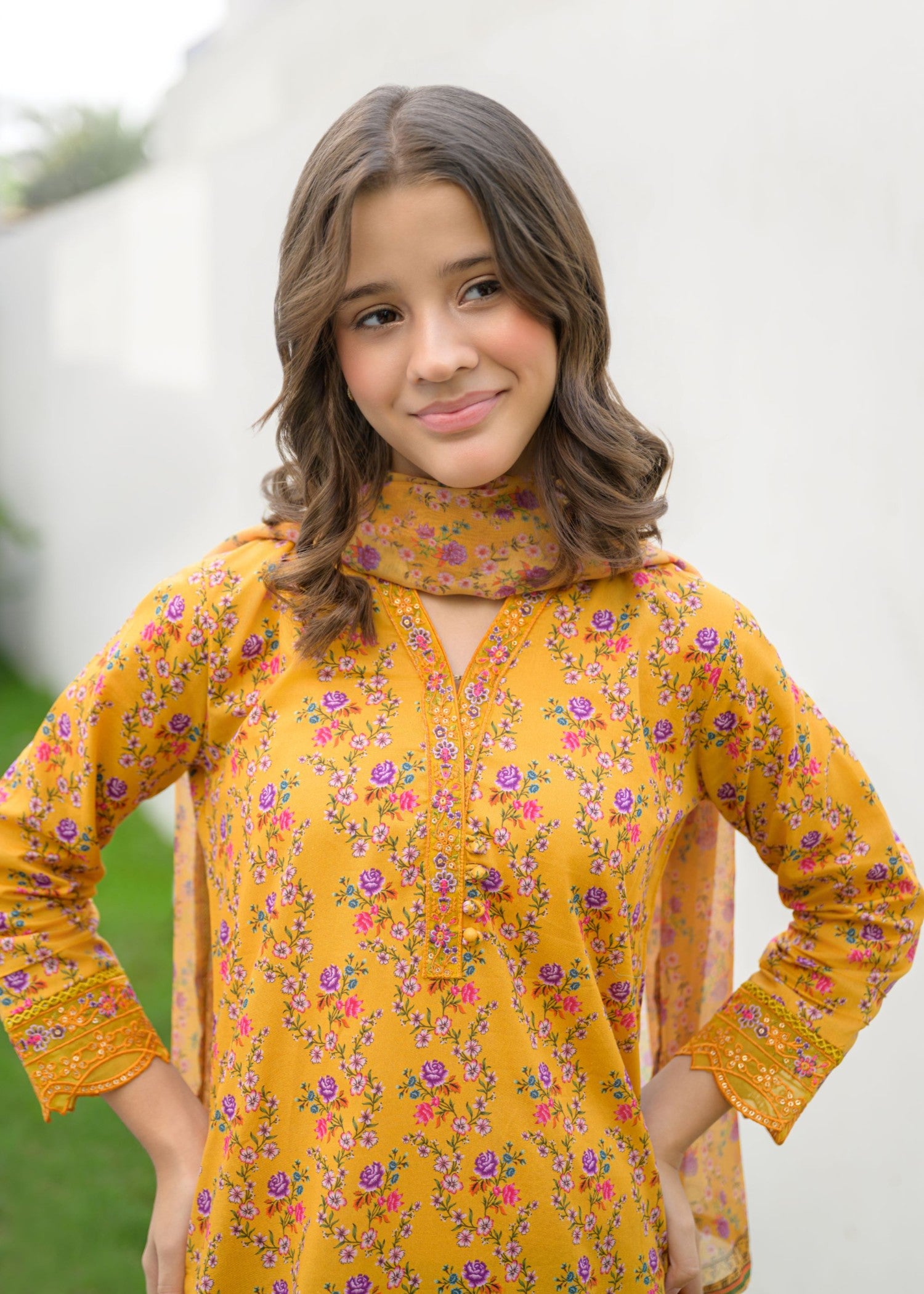 lawn Kurta Set in Yellow