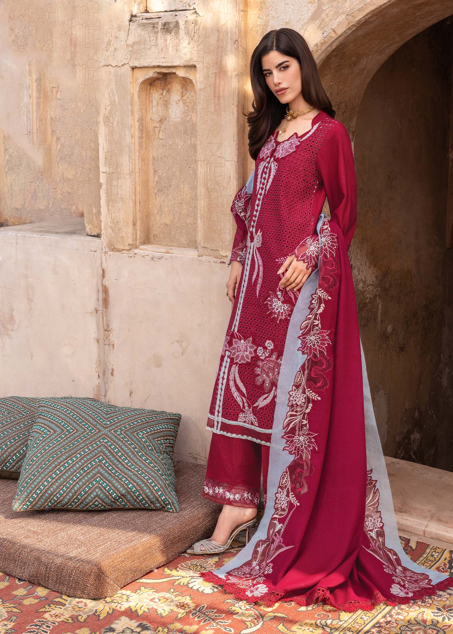 karandi Unstitched in Shocking pink