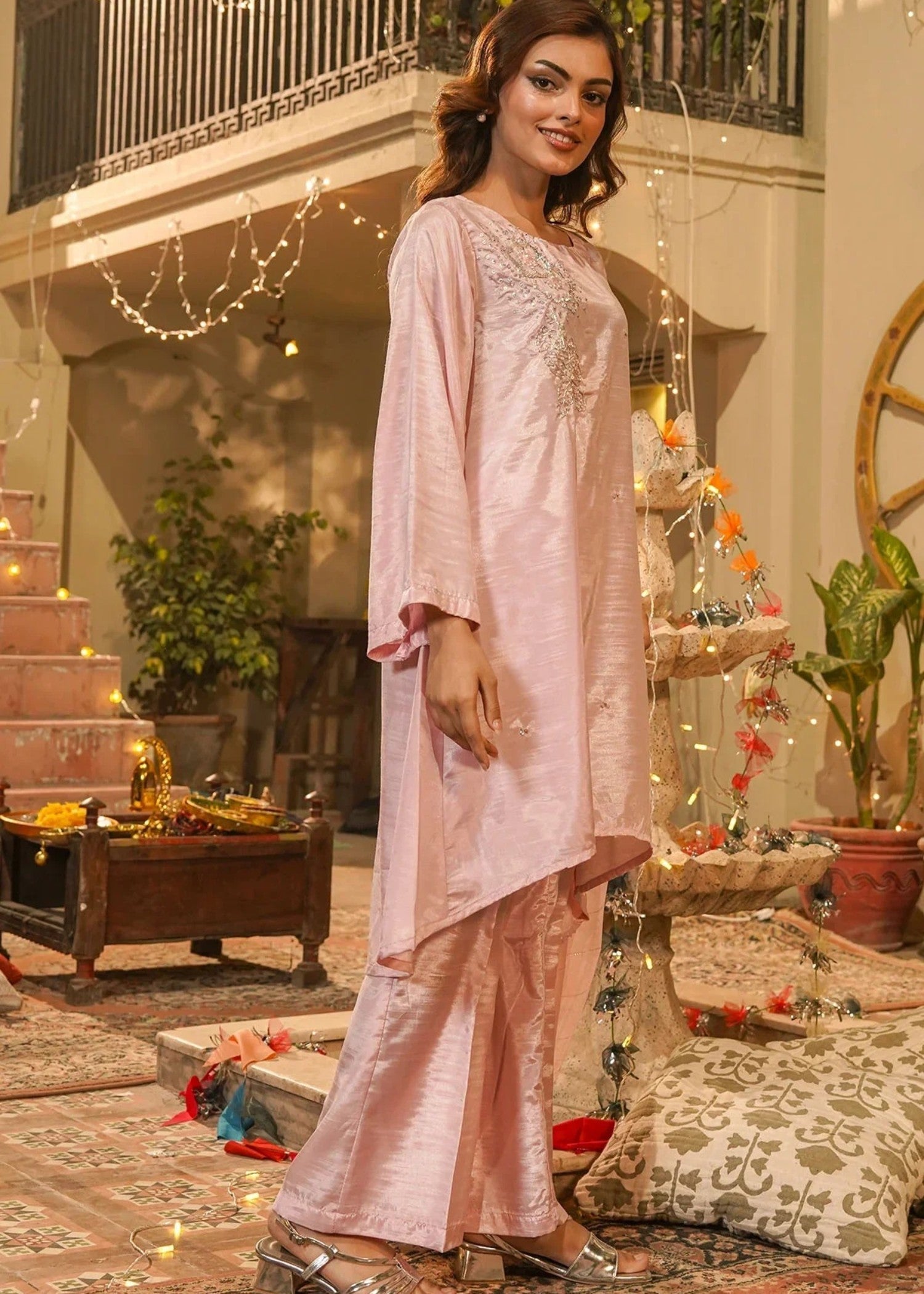 cotton silk Short Frock in Pink