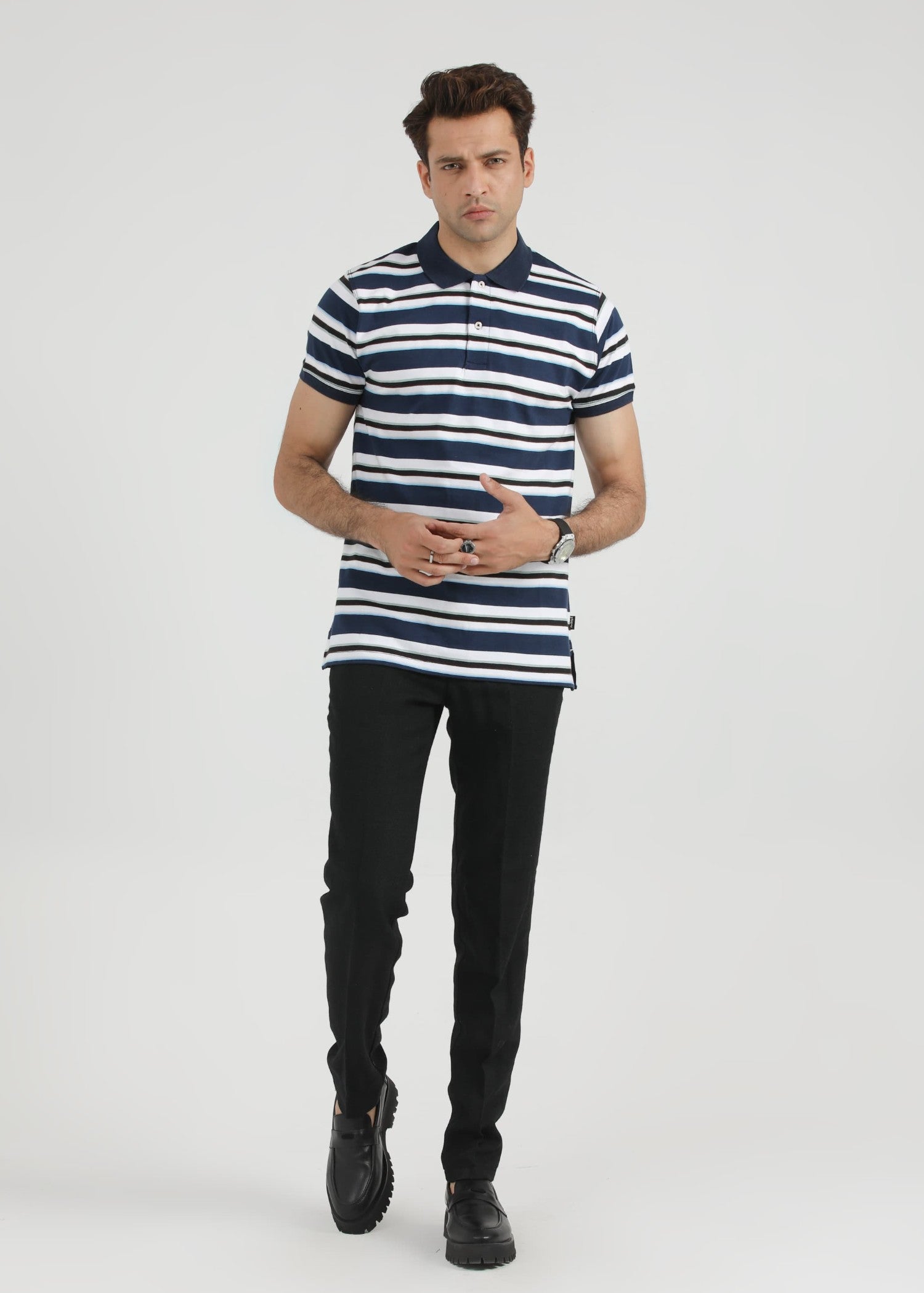 single jersey knit Polo Shirt in Navy blue