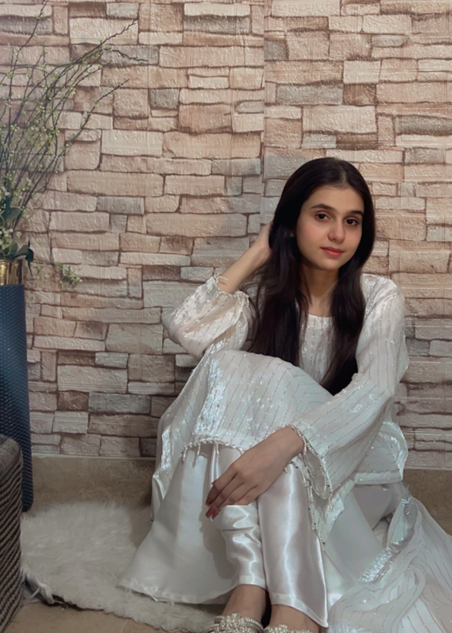 crinkle Kurta Set in White