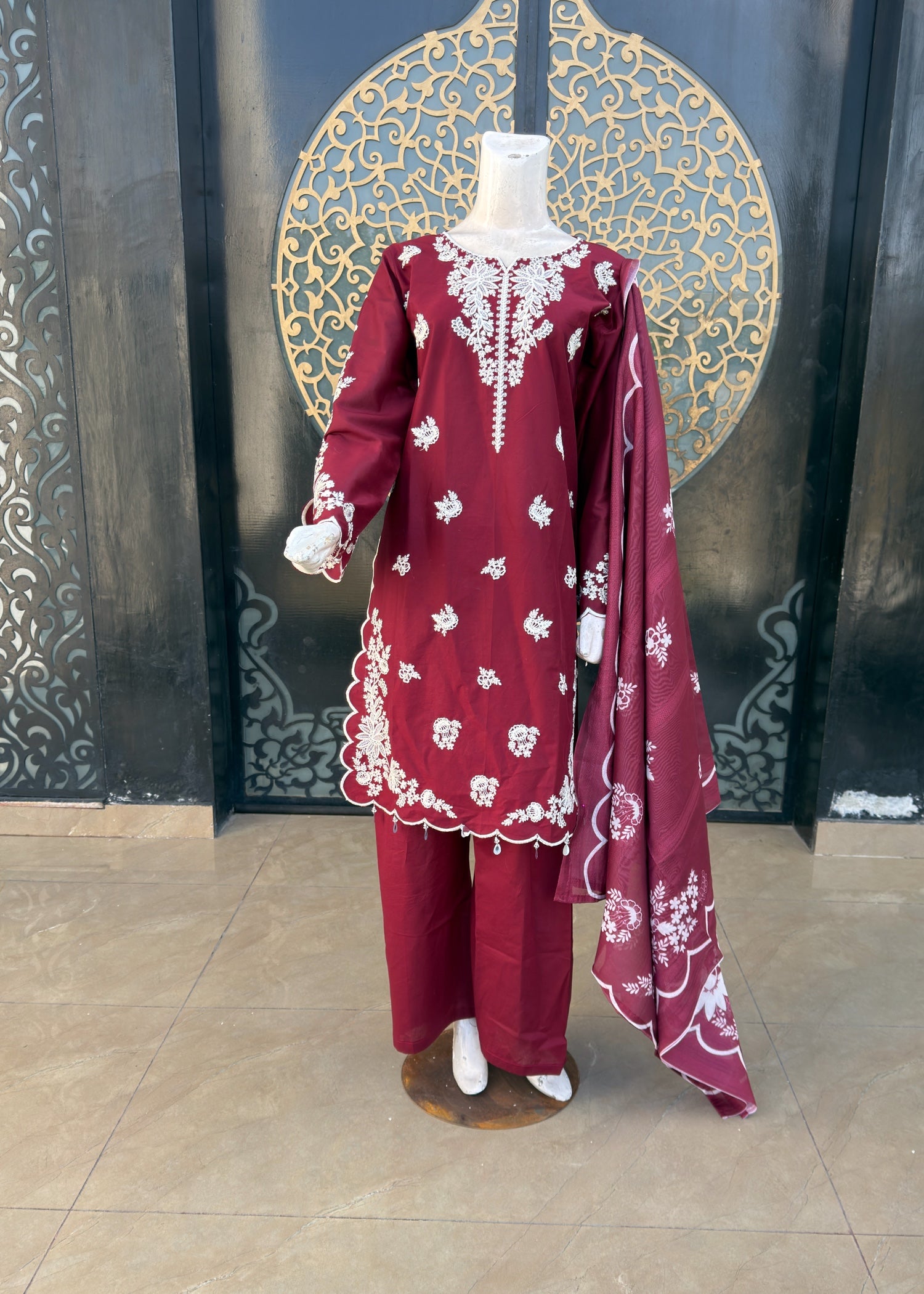 pure cotton Kurta Set in Maroon