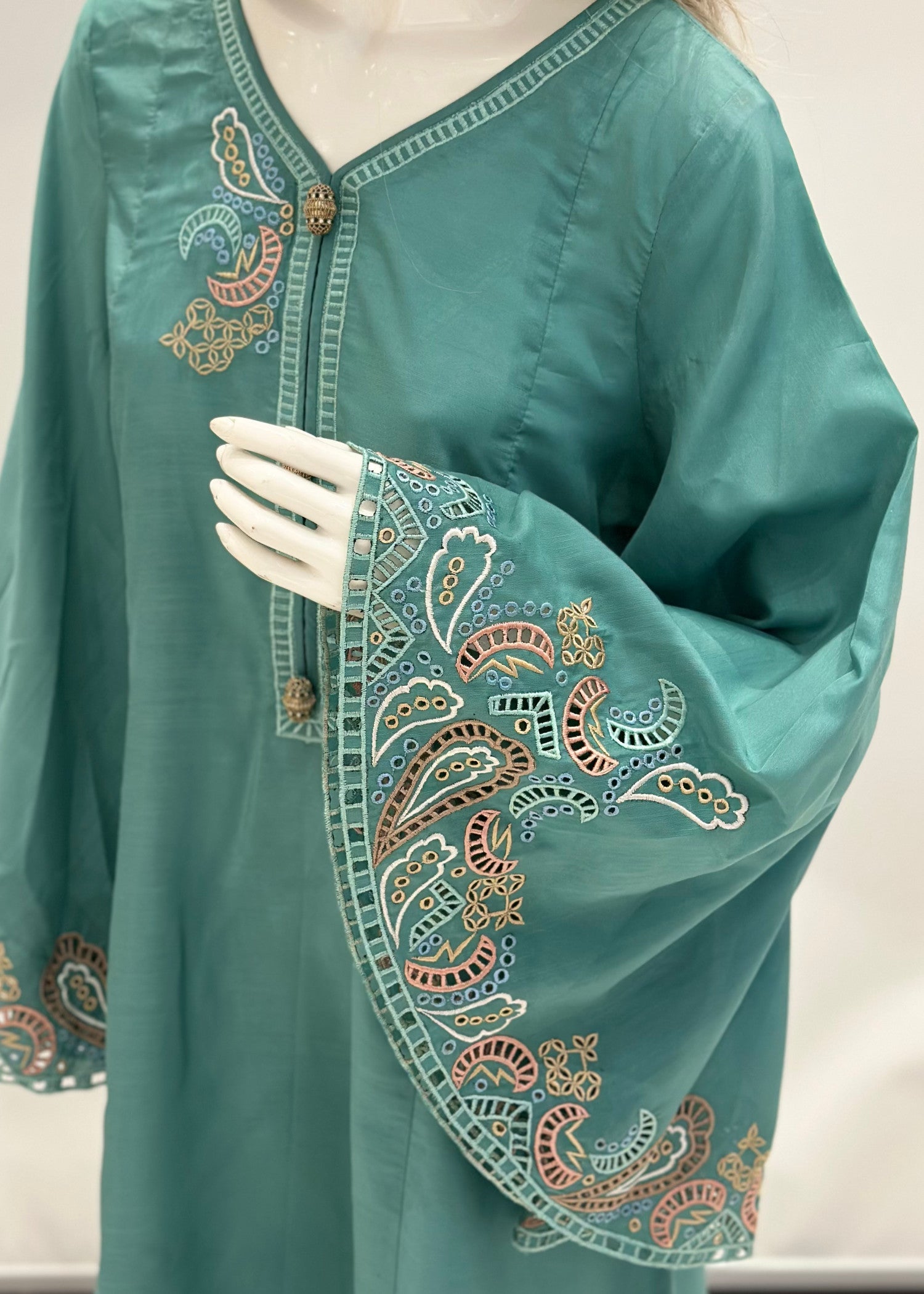 polyester-silk blend Maxi in Sea green