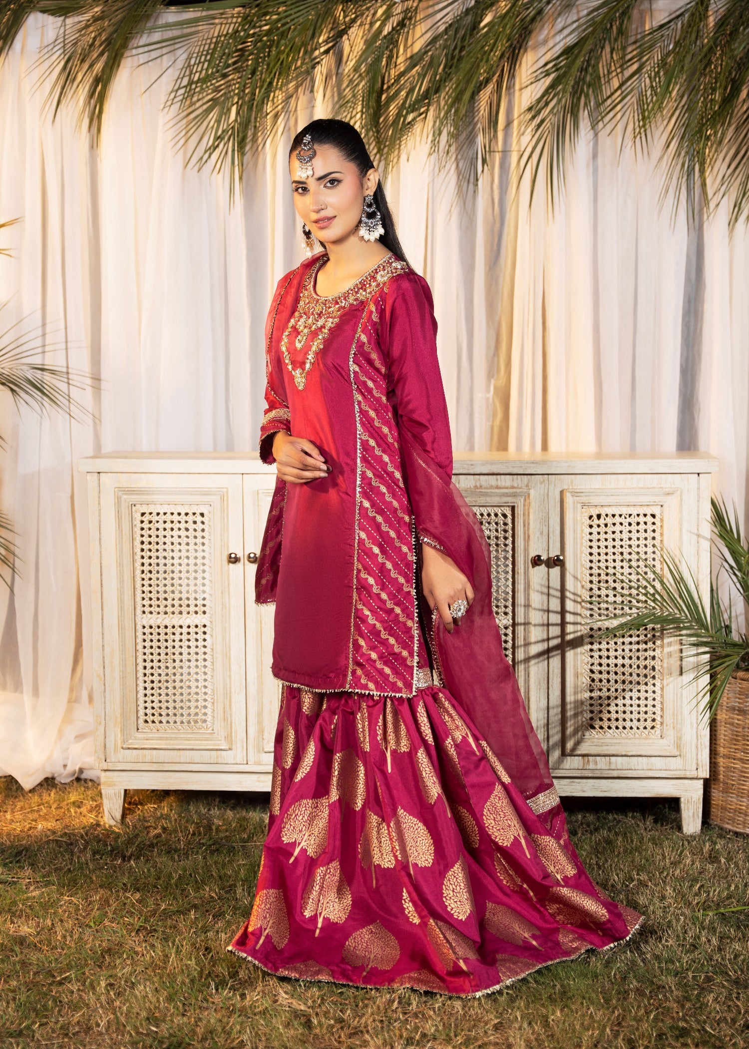 silk Gharara in Shocking pink