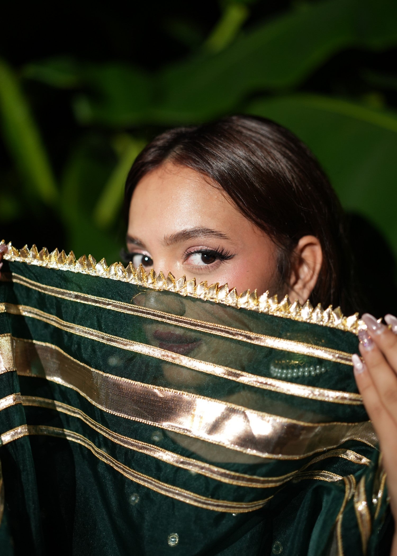 bemberg crinkle chiffon Sharara in Dark green