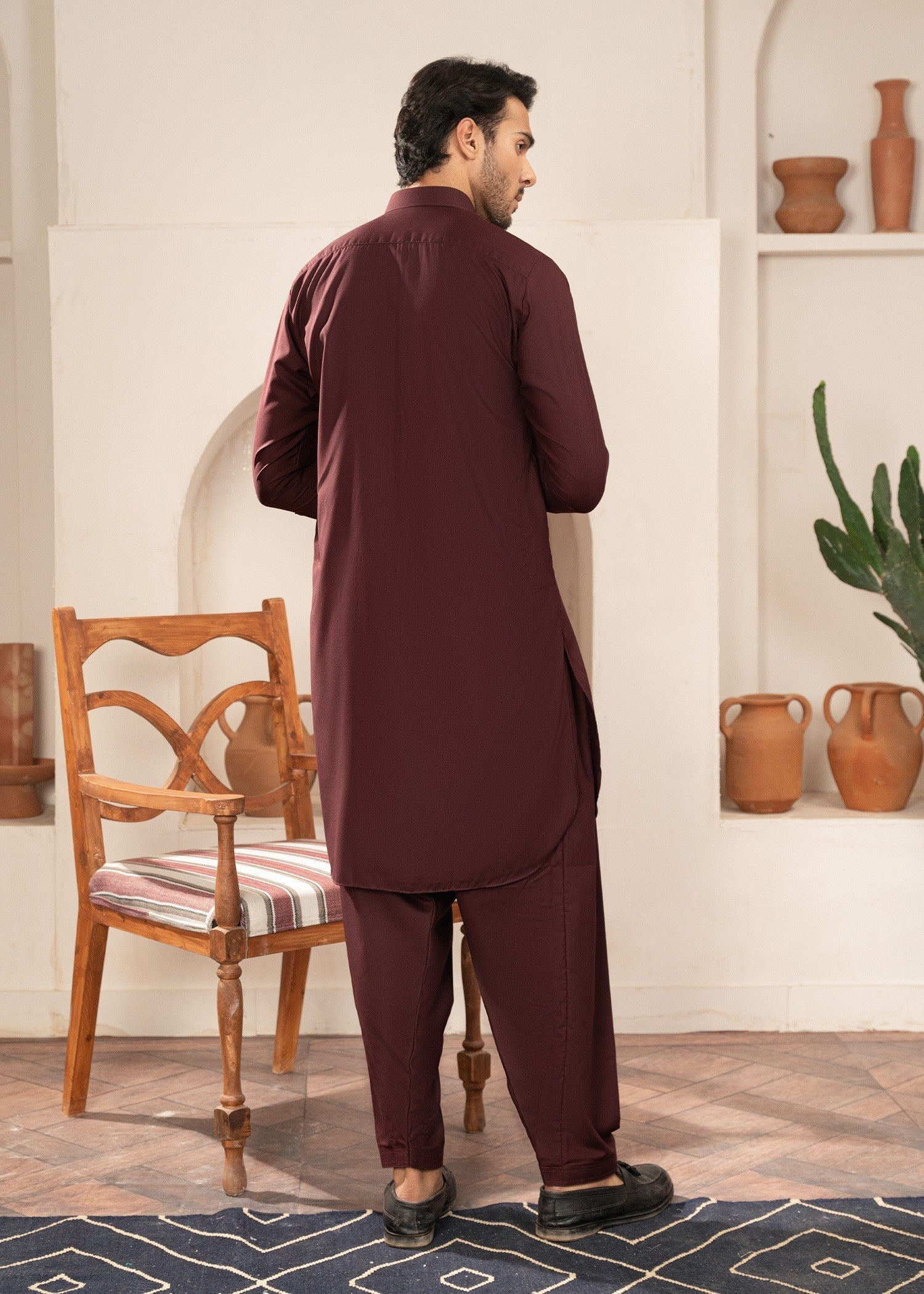 wash & wear Shalwar Kameez in Maroon by Buraq
