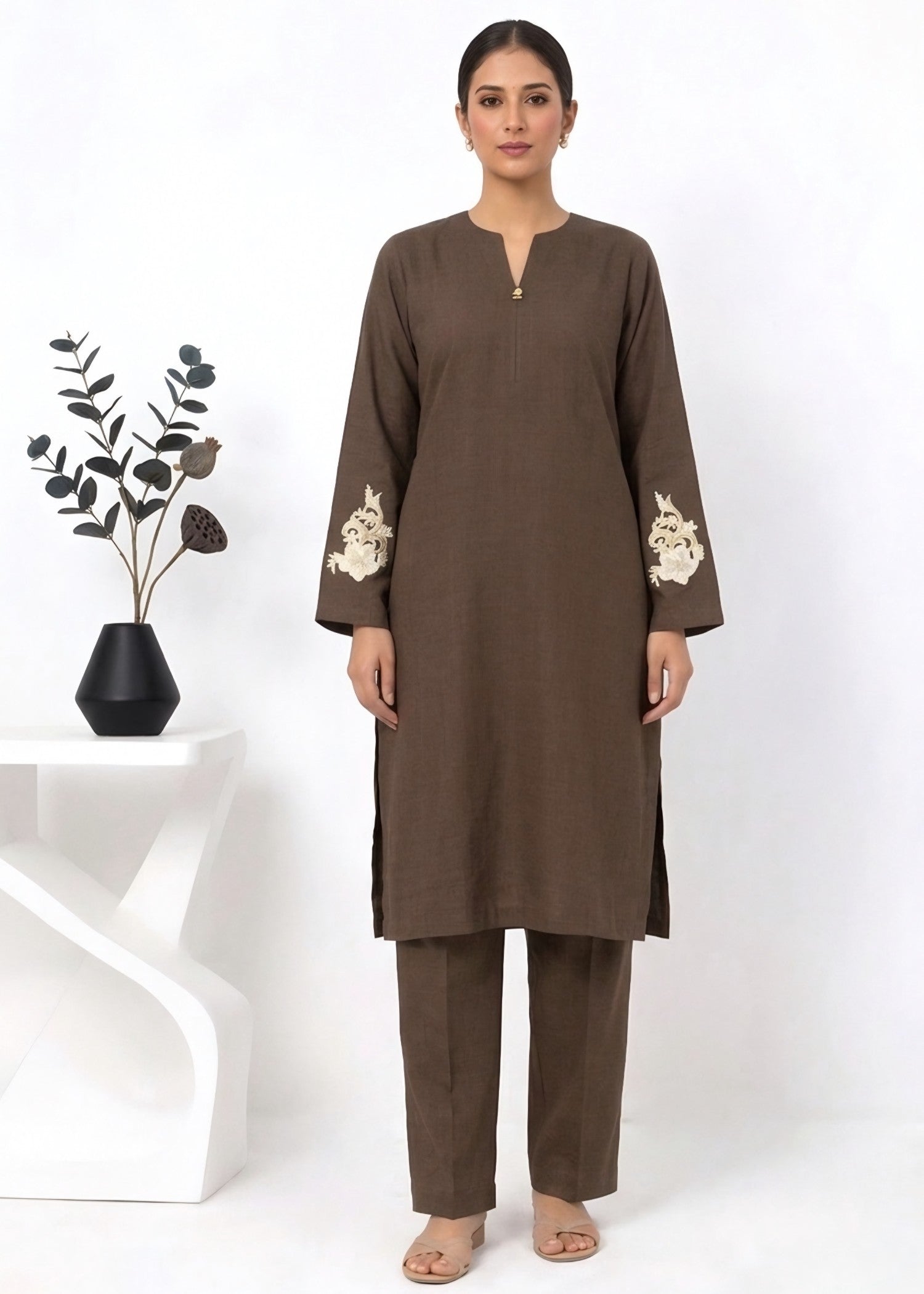 wash & wear Kurta Set in Dark brown