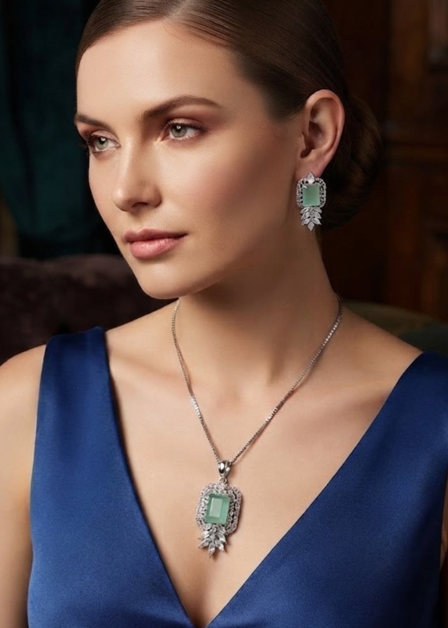 Jewelry Set in Silver, mint green Color by - Trendy Women Jewelry Set MLV1523