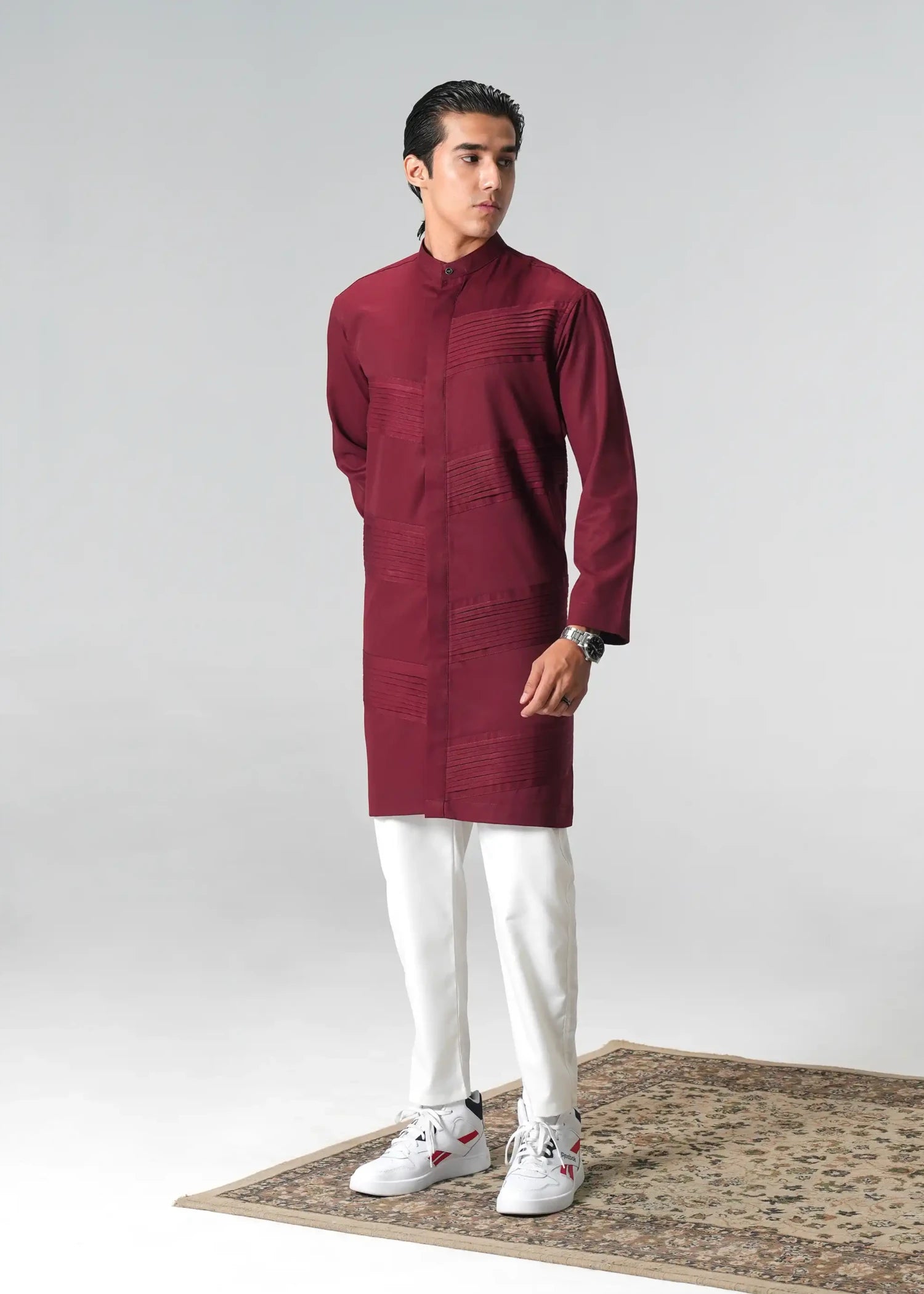 suiting Kurta Set in Maroon, off-white