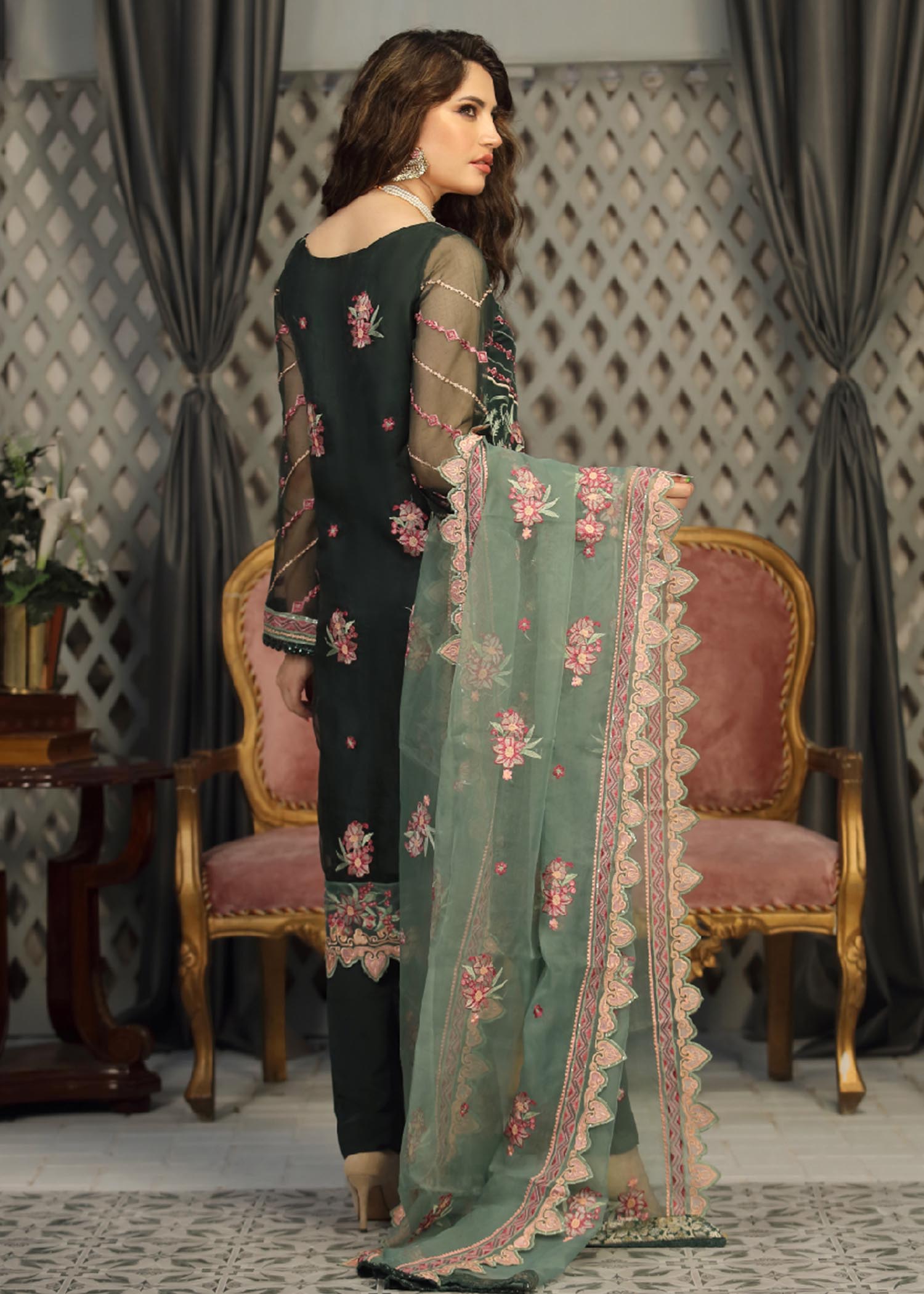 organza Unstitched in Green