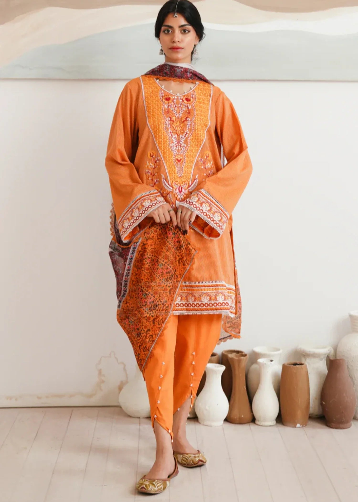 zari Unstitched in Rust orange