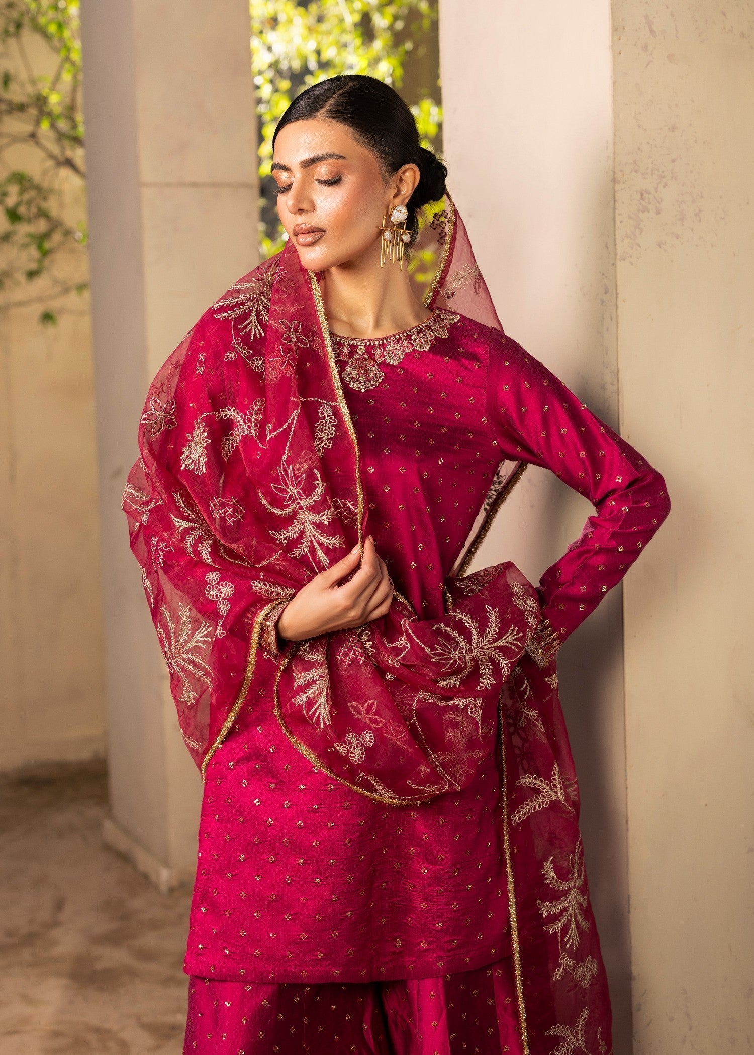 cotton silk banarasi Sharara in Magenta haze