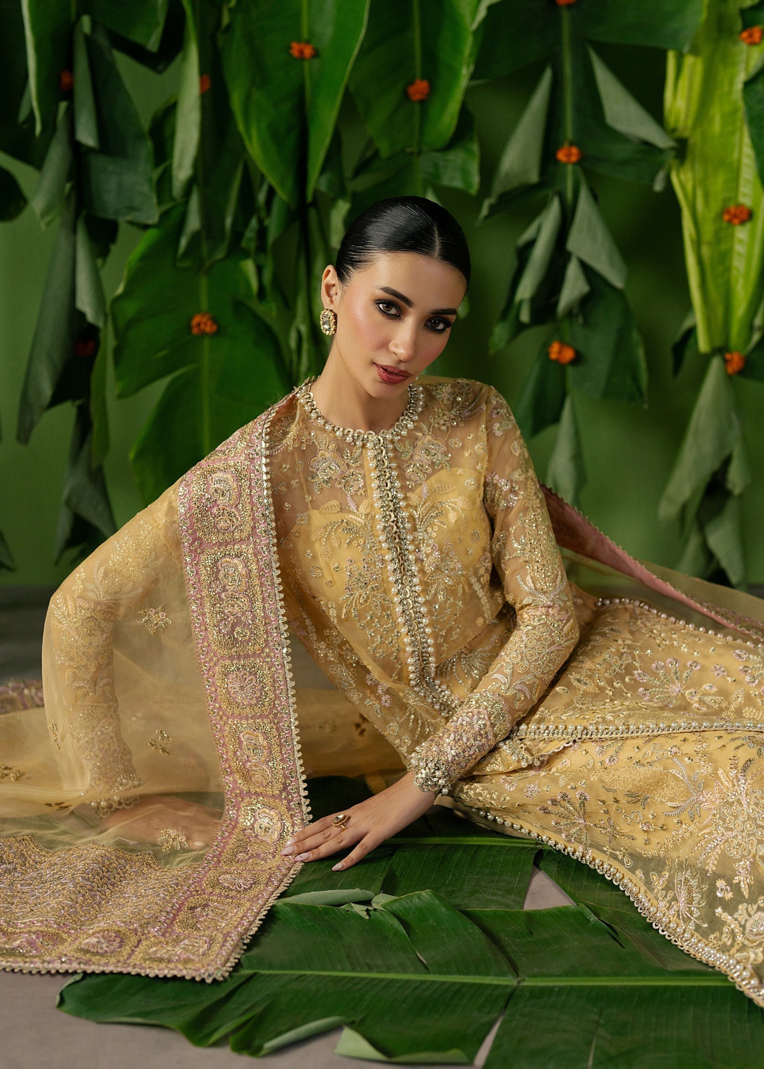 organza Unstitched in Light yellow