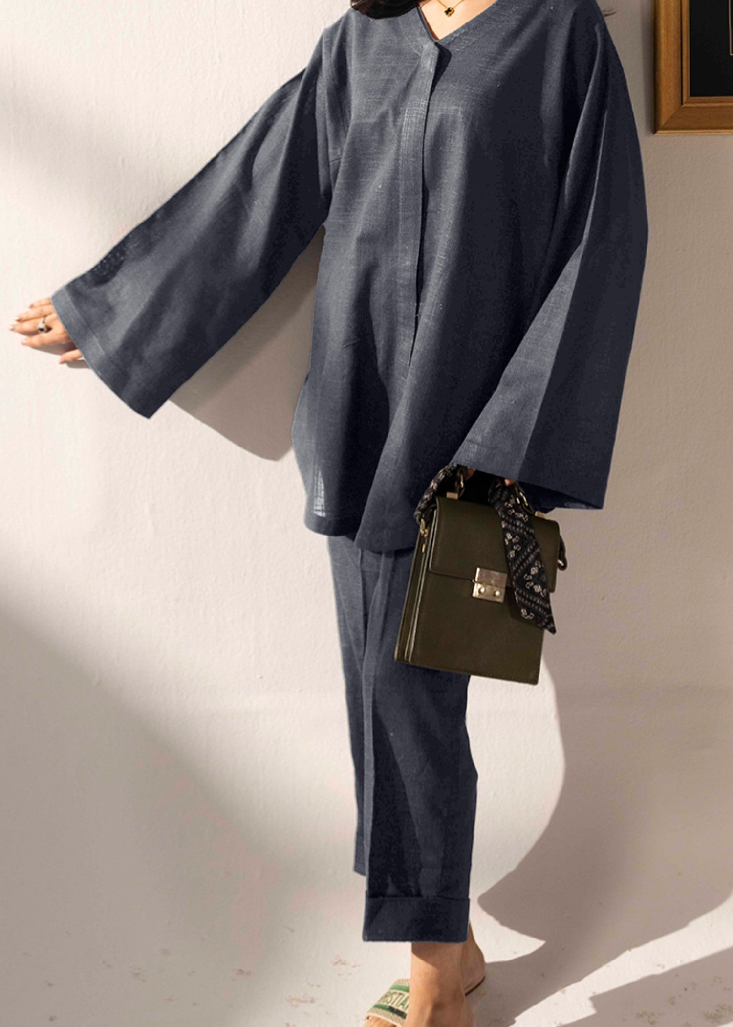 slub khaddar Co ord Sets in Grey