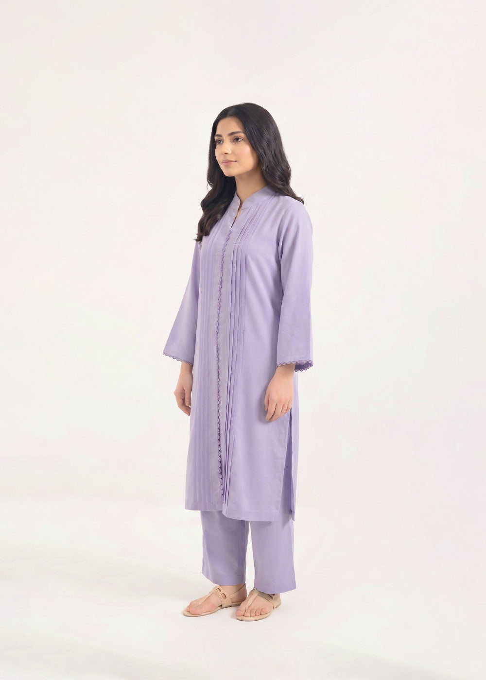 cambric Kurta Set in Lavender