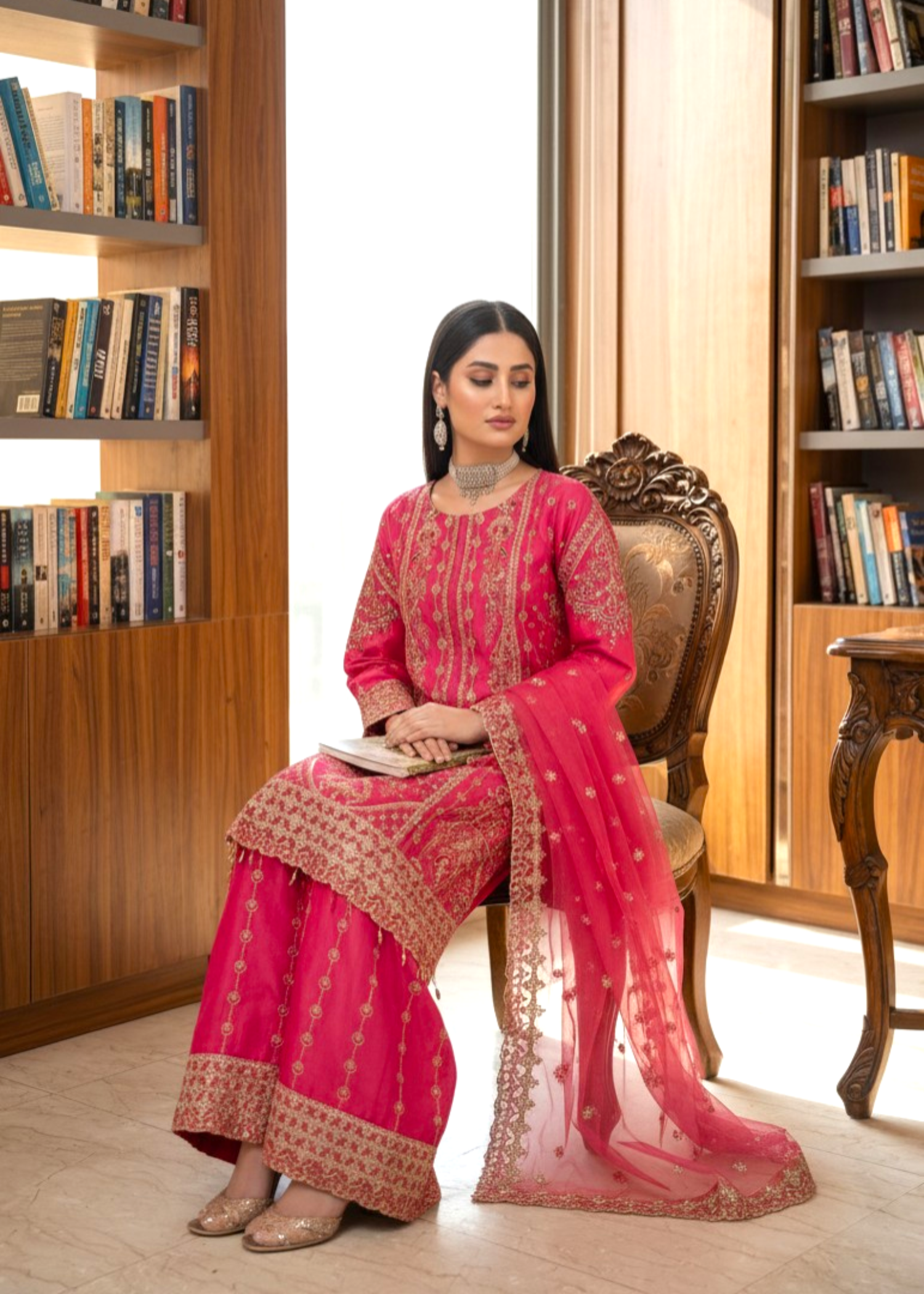 pk raw silk Kurta Set in Hot pink red