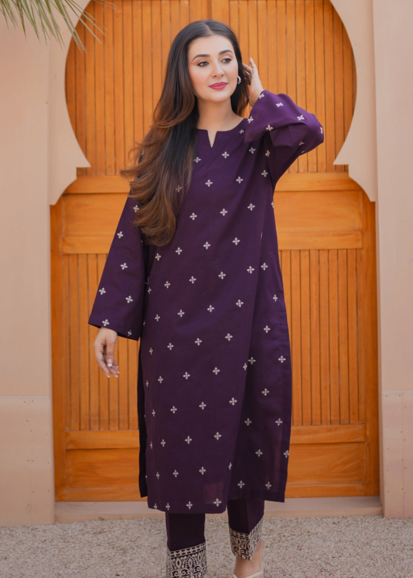 cotton Kurta Set in Purple
