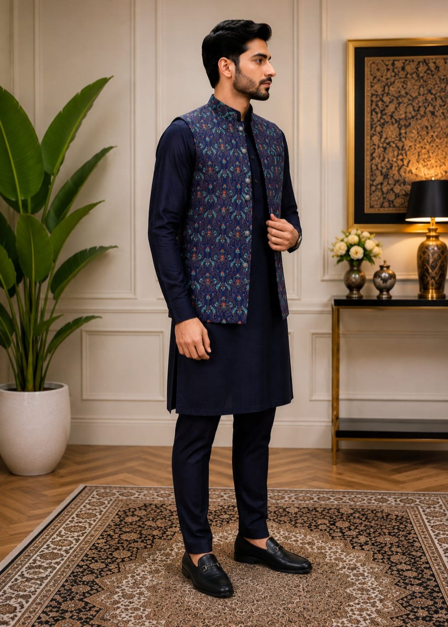 raw silk Waistcoat in Dark blue