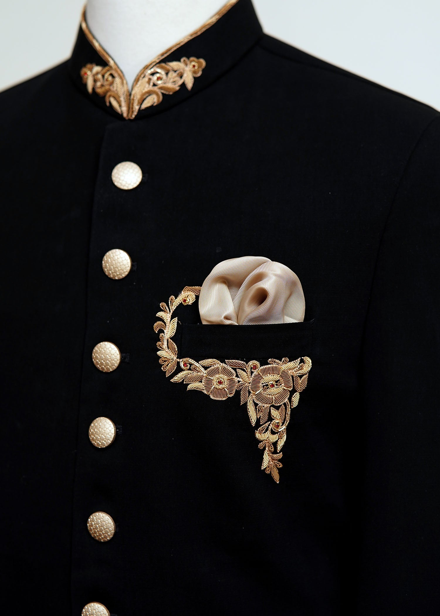 tropical Sherwani in Black