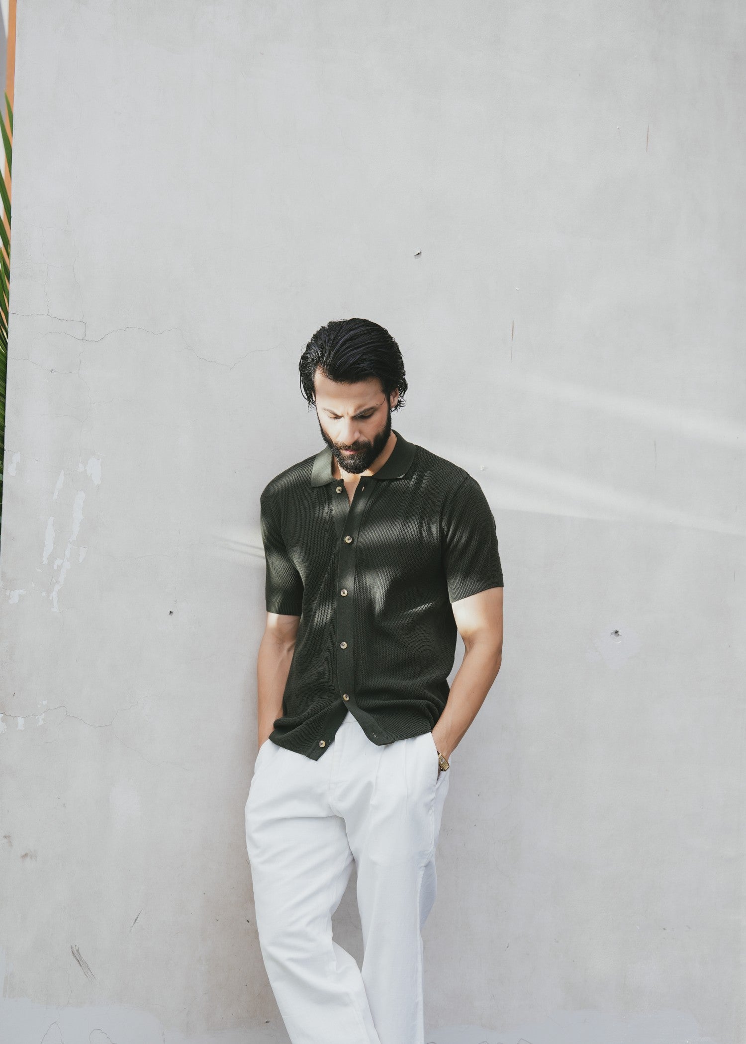 cotton Casual Shirt in Bottle green