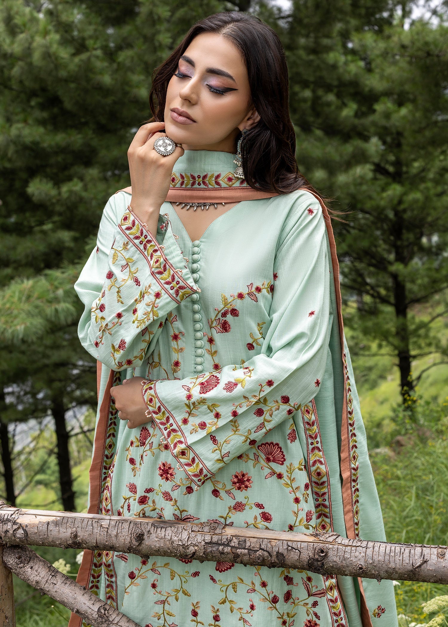 khaddar Kurta Set in Mint green