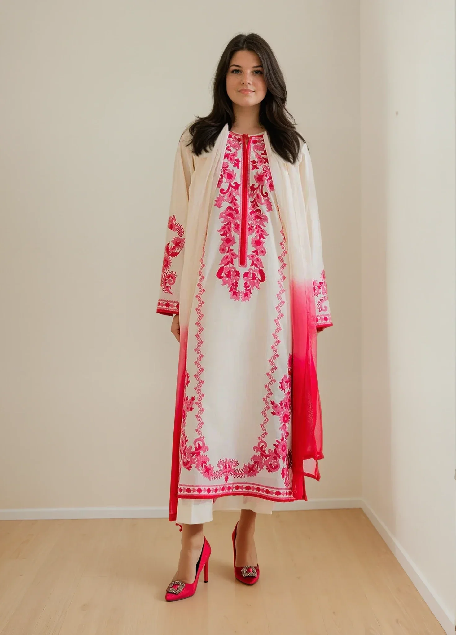 lawn cotton Kurta Set in Off-white