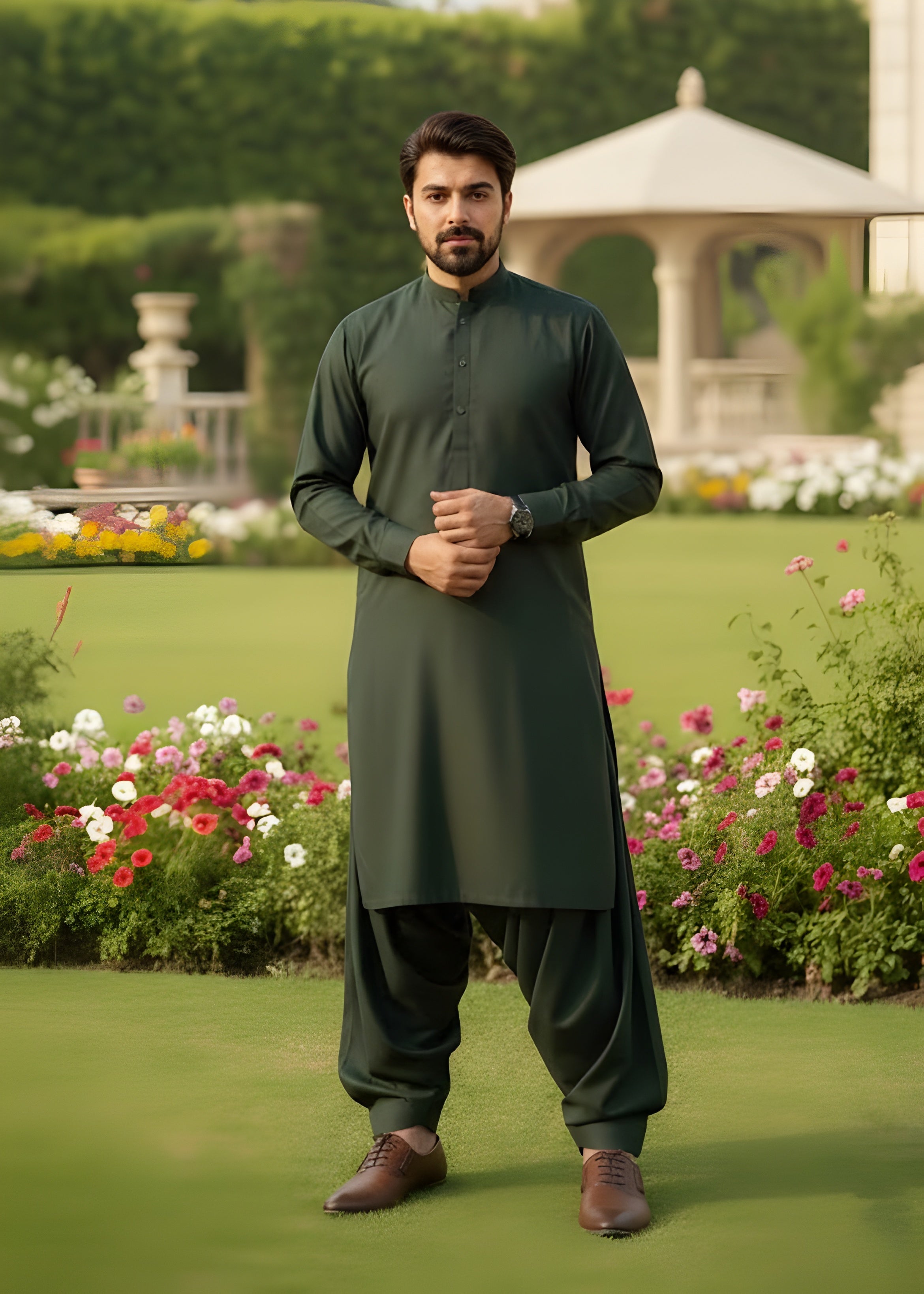 self jacquard Waistcoat in Green by The Great Masters (TGM)