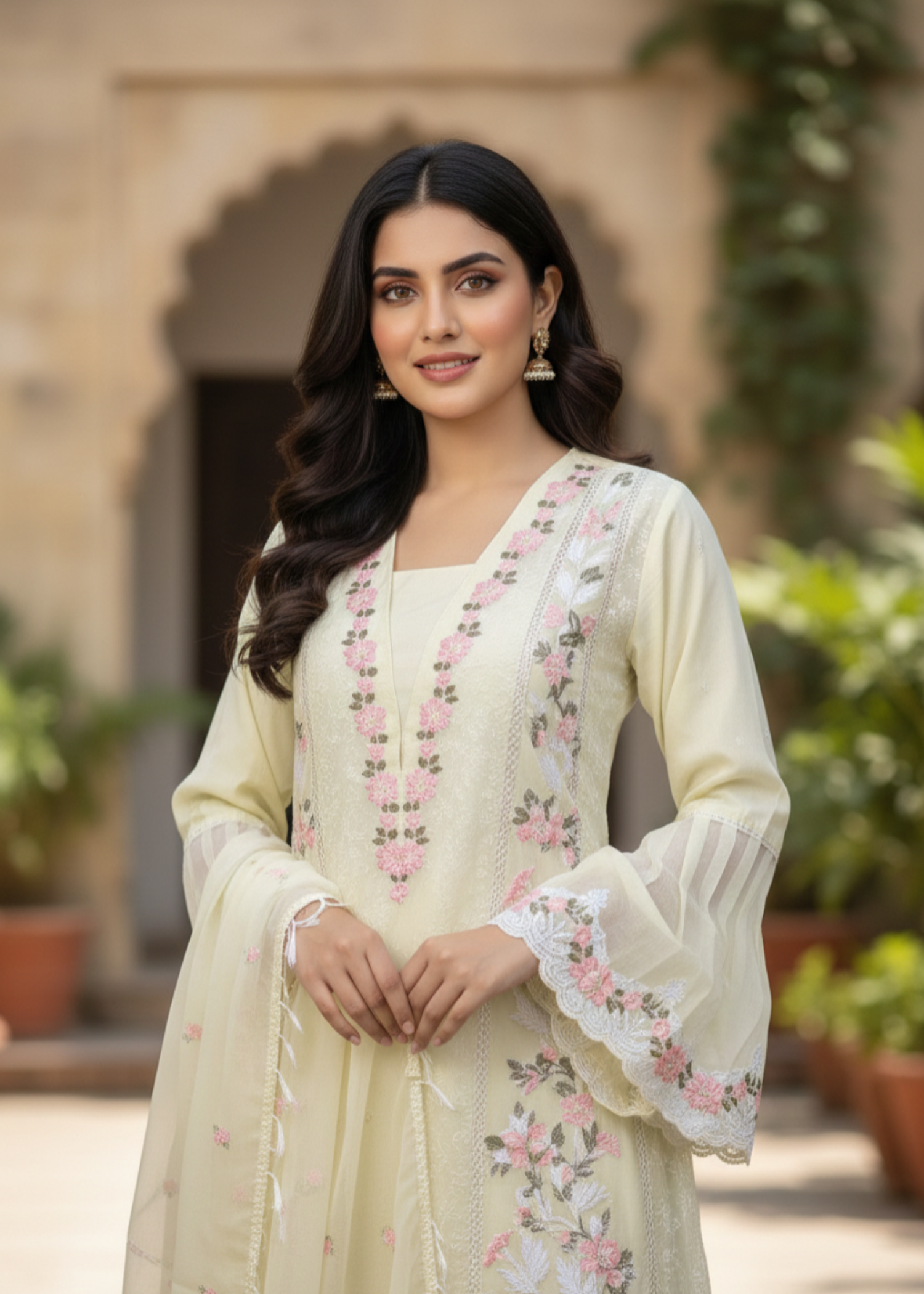 chiffon Kurta Set in Yellow