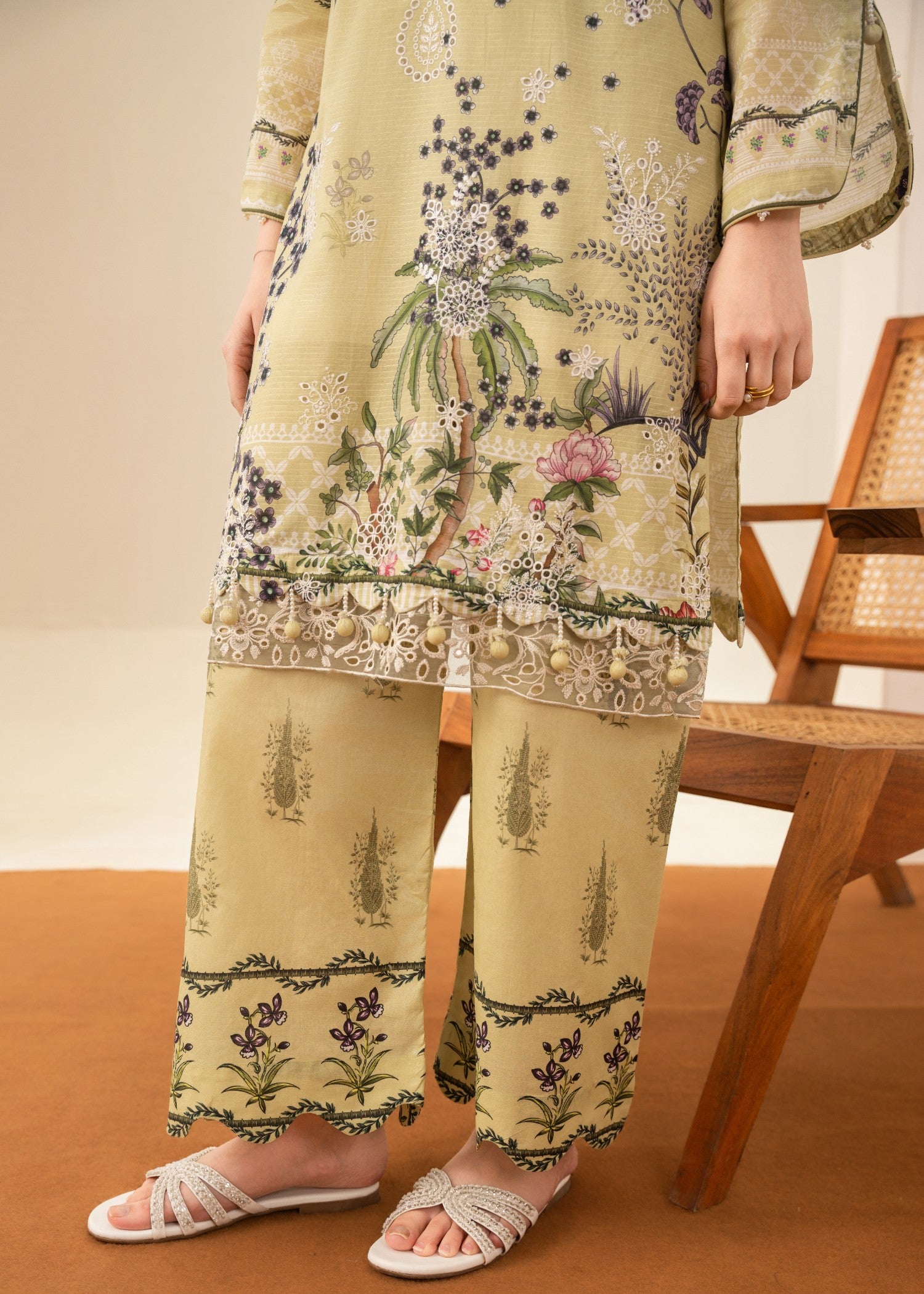 lawn Kurta Set in Sage green