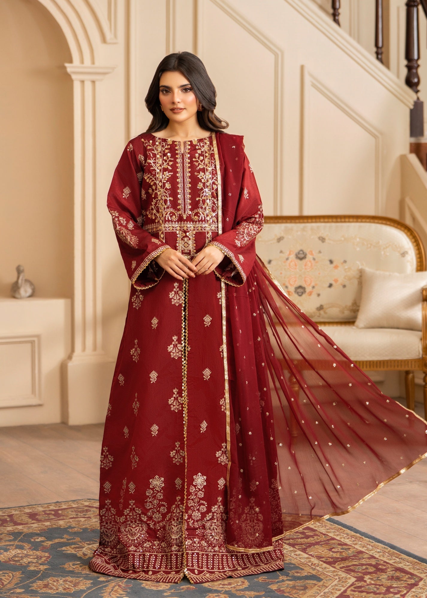 raw silk Maxi in Red