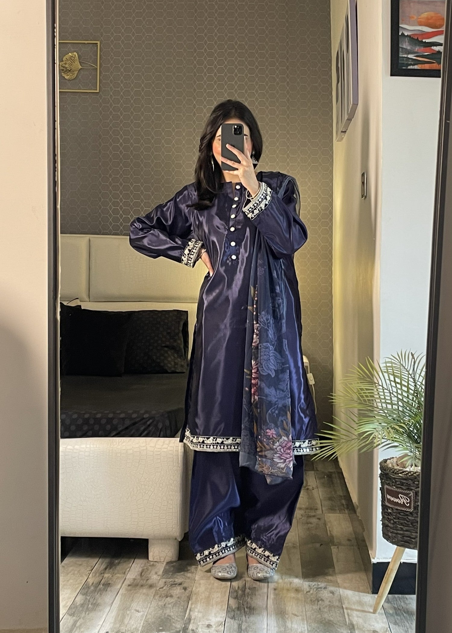 silk Kurta Set in Navy blue