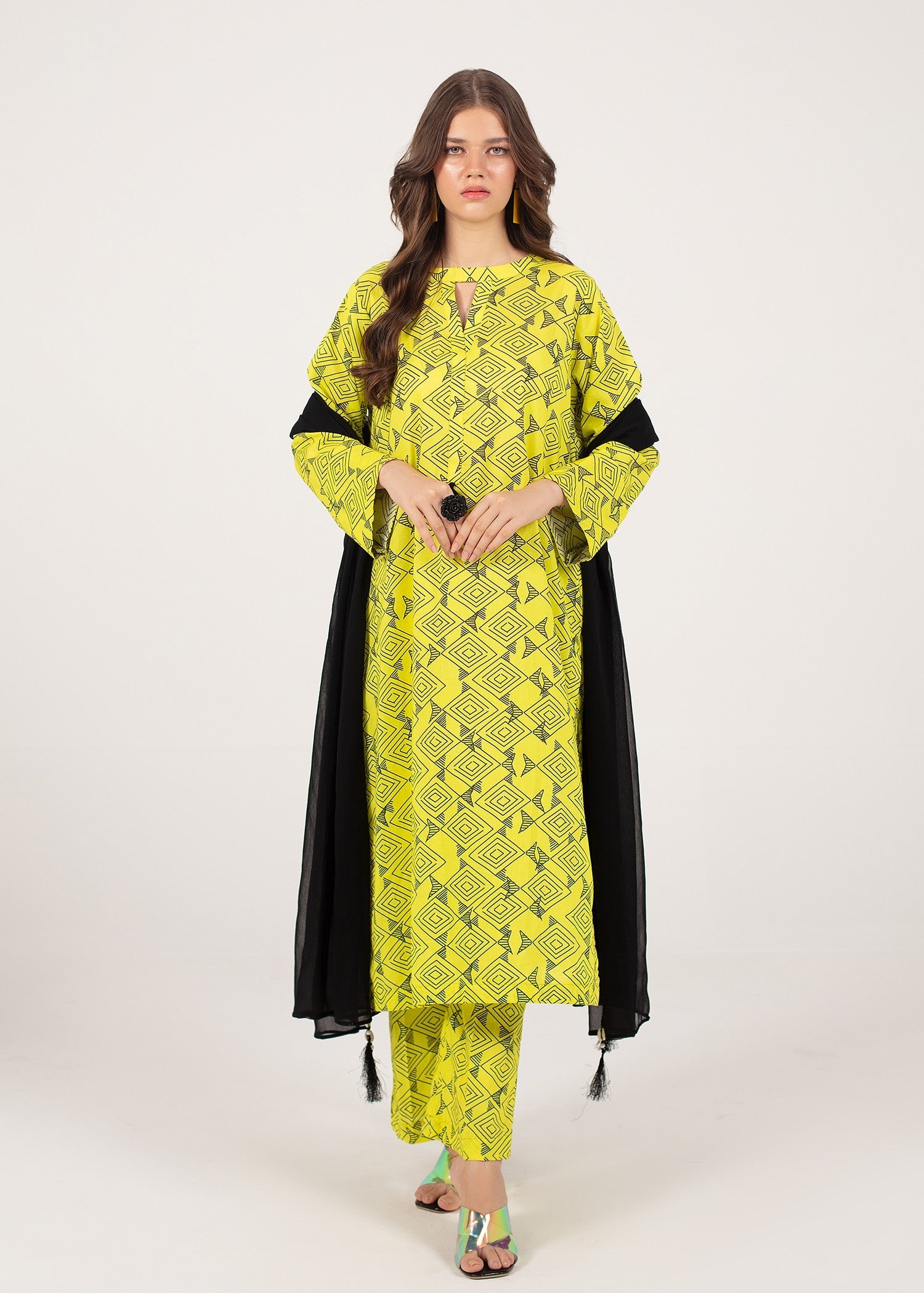 cambric Kurta Set in Neon green