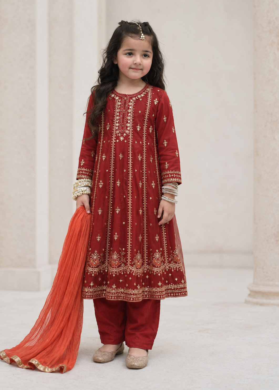 net Pishwas in Maroon