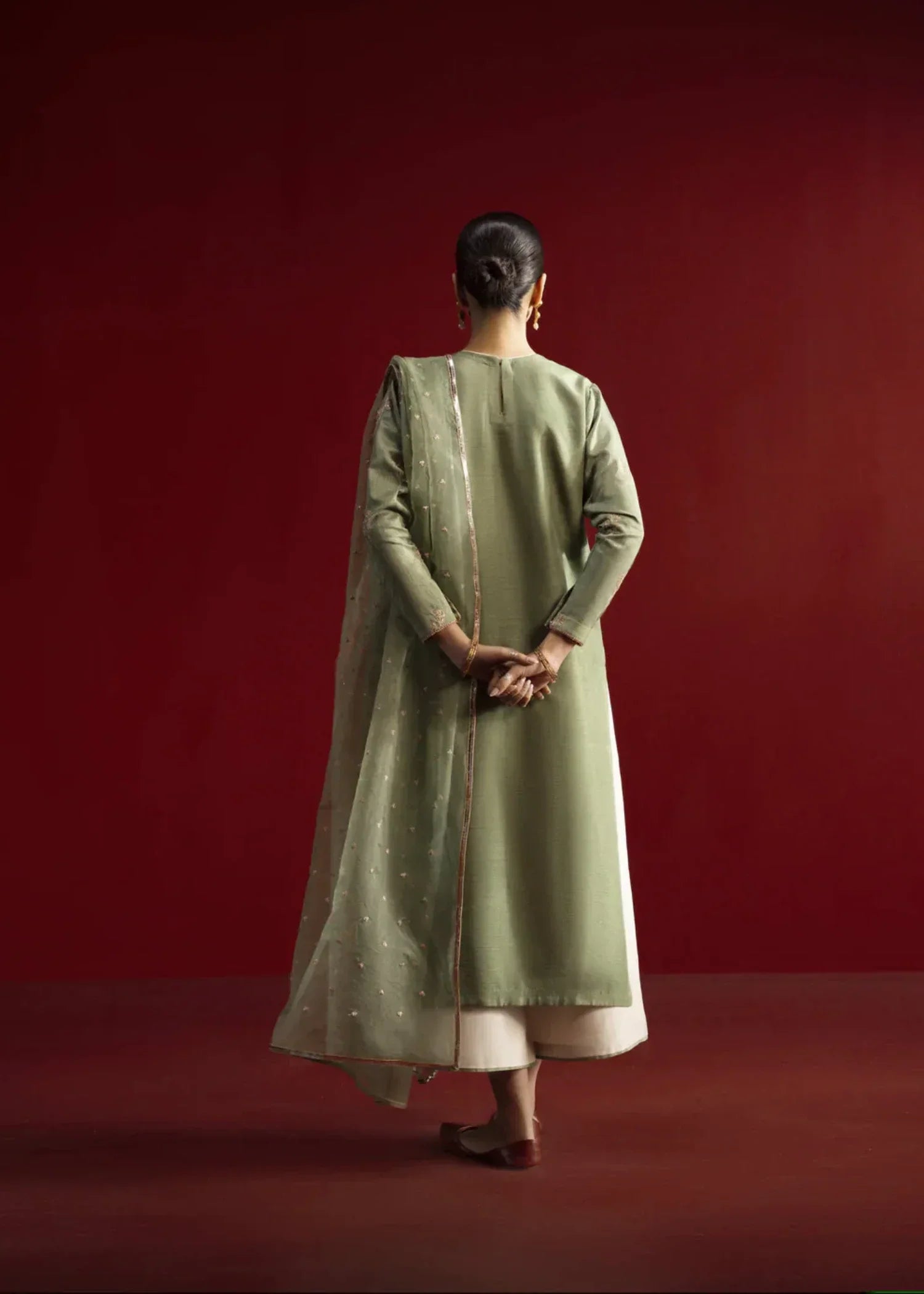 pk raw silk Kurta Set in Sage green