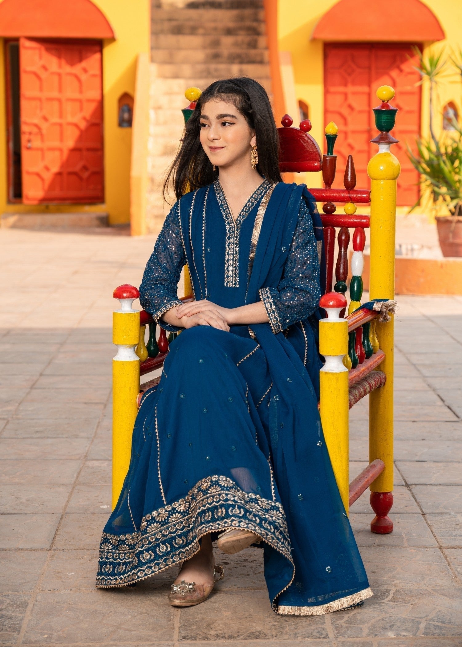 chiffon Pishwas in Teal