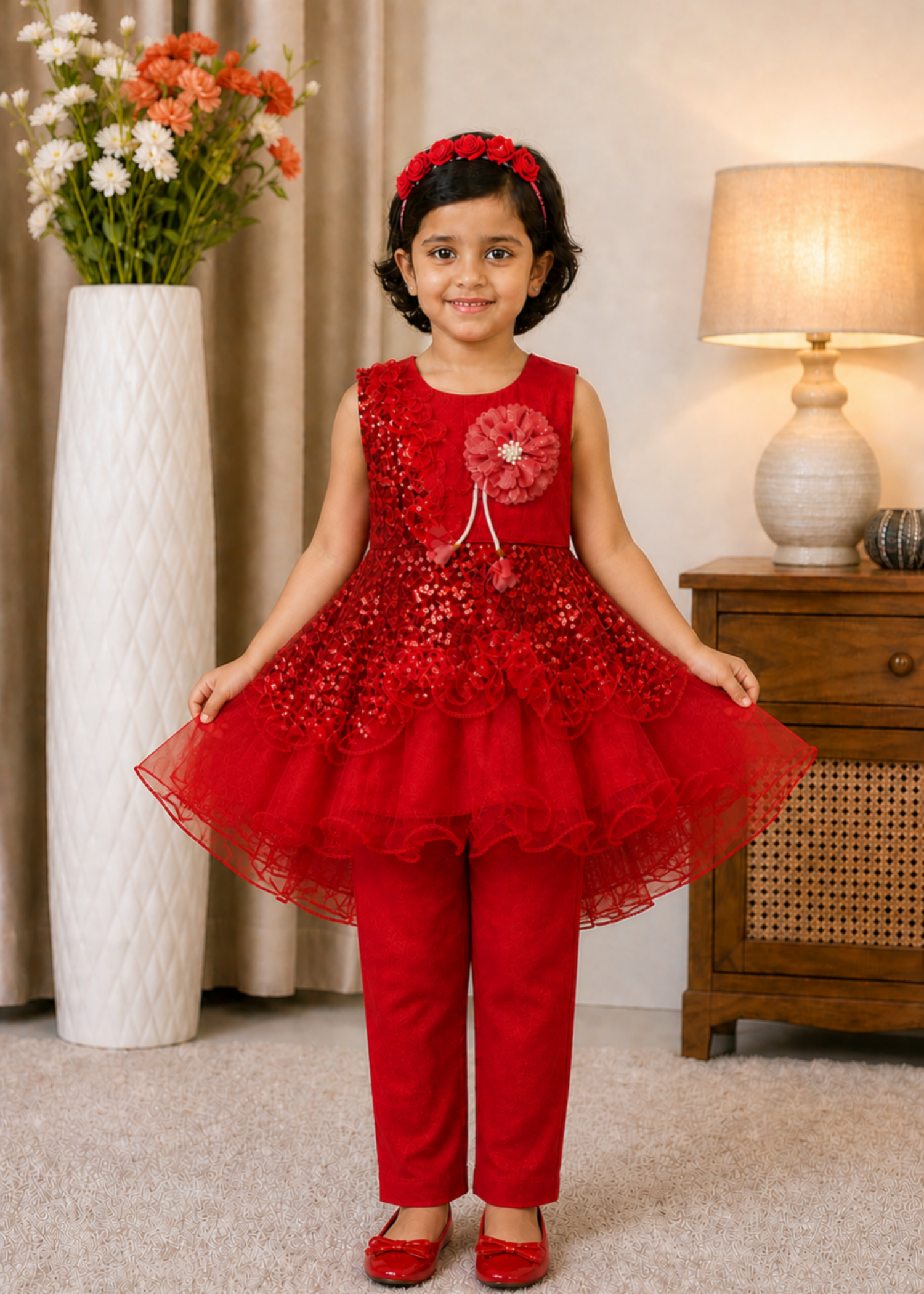 net Frock in Fire red