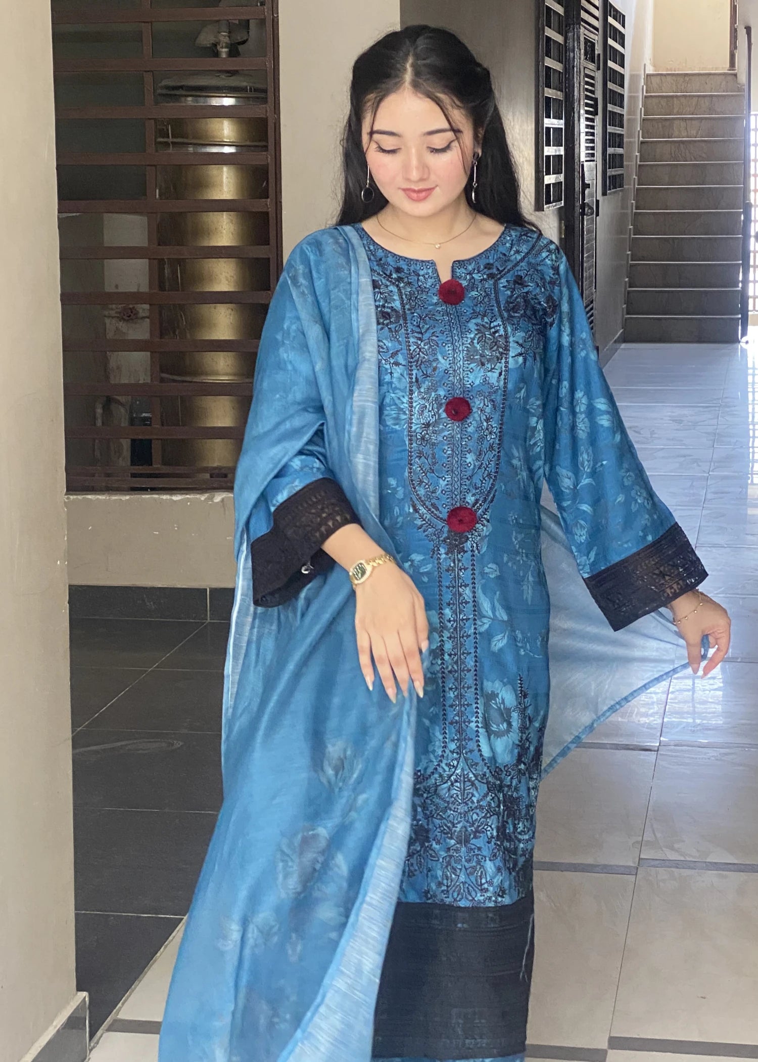 cotton Kurta Set in Sapphire blue