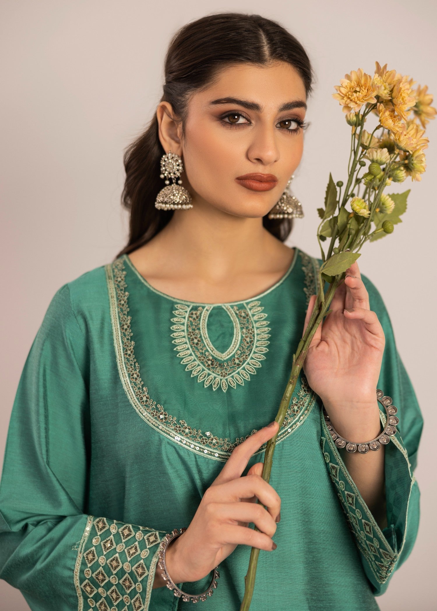 chambray Kurta Set in Aquamarine