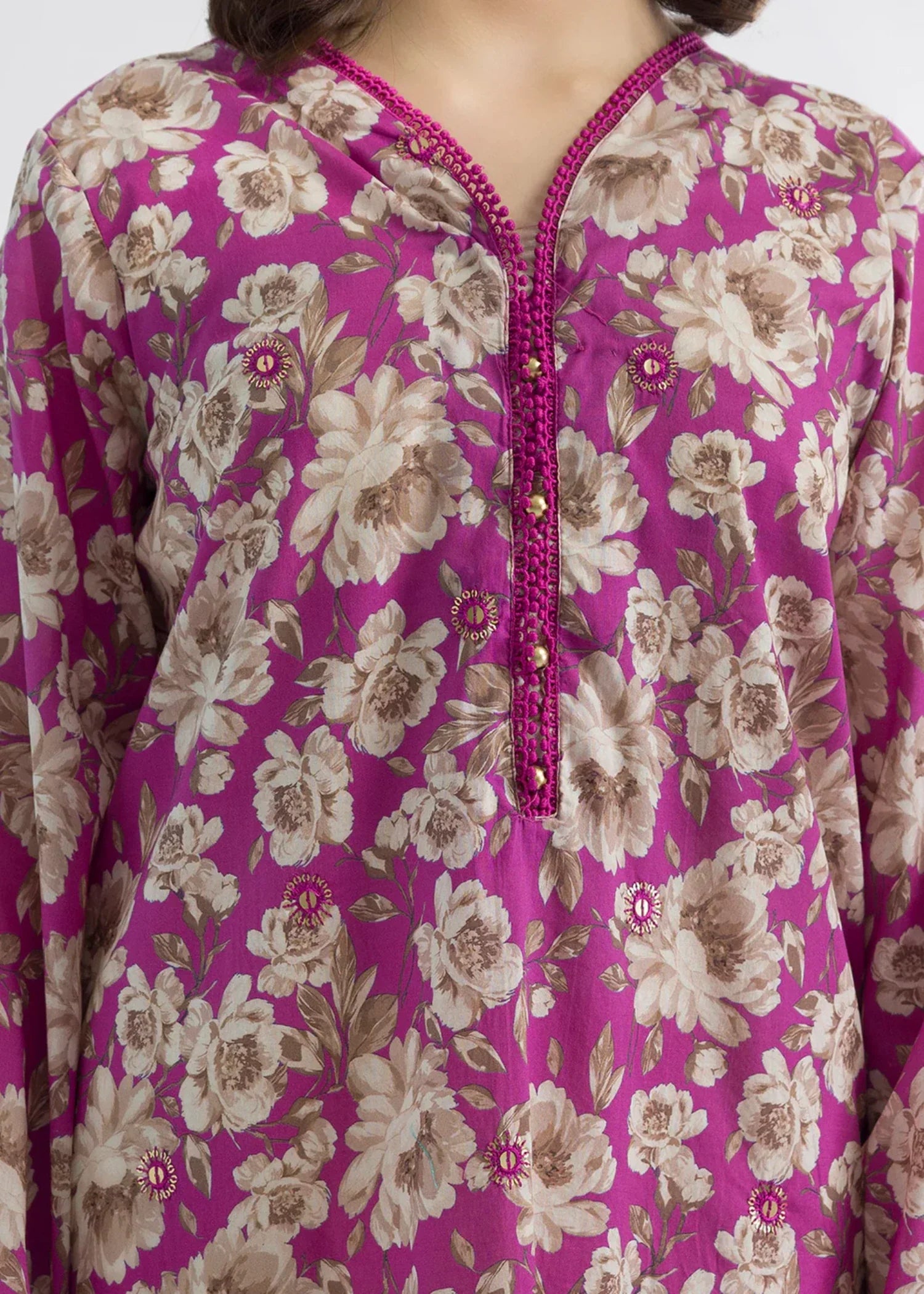 lawn Kurti in Magenta