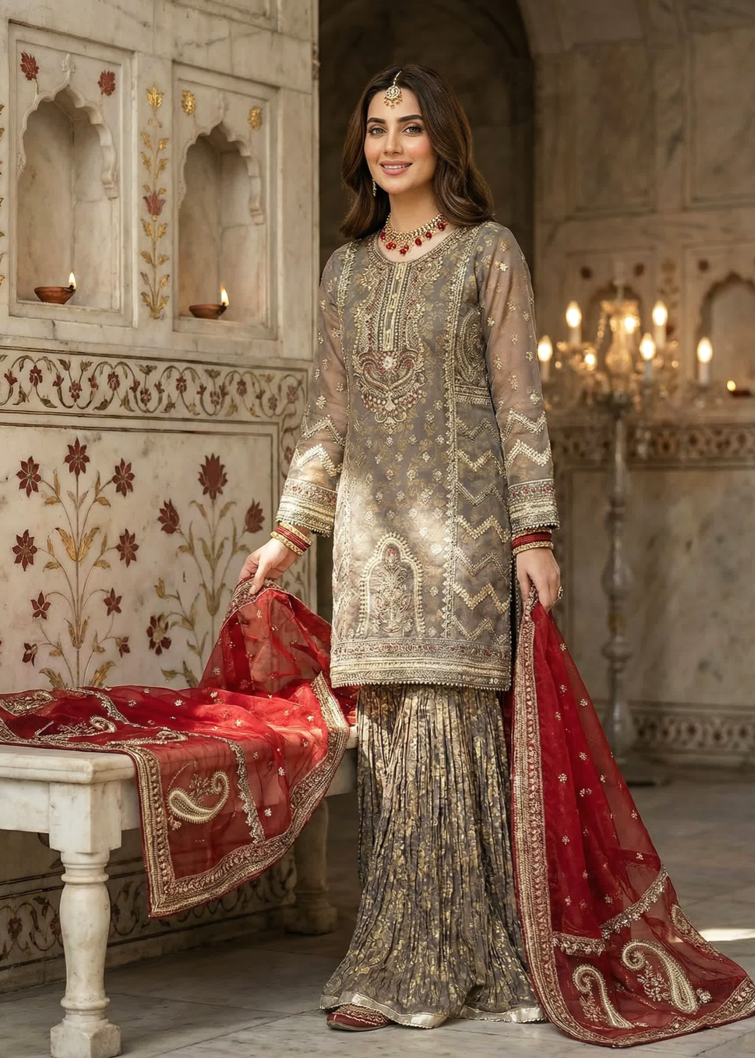 organza Sharara in Earth brown