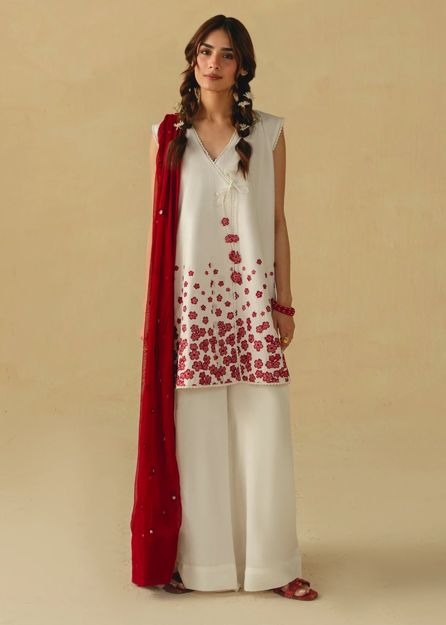 lawn cotton Kurta Set in Snow