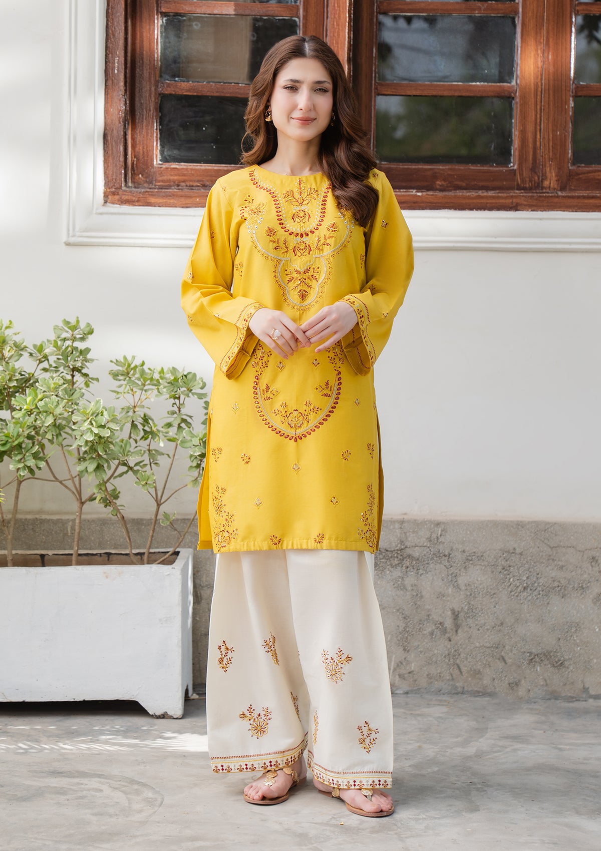 cotton Kurta Set in Yellow
