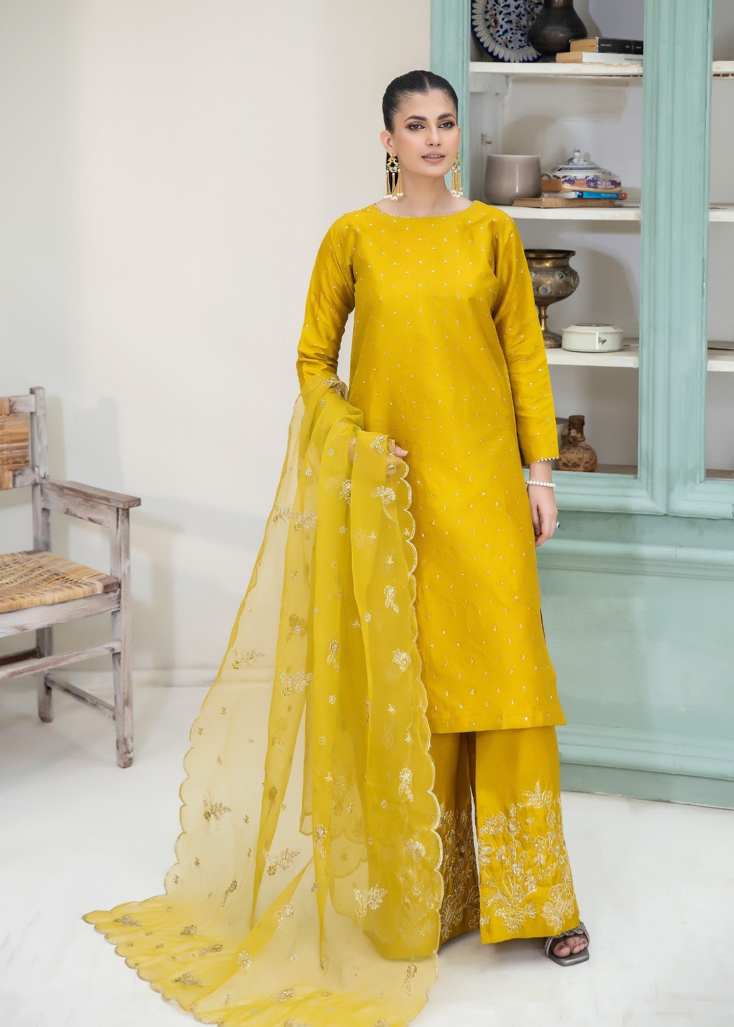kattan silk Kurta Set in Lemon