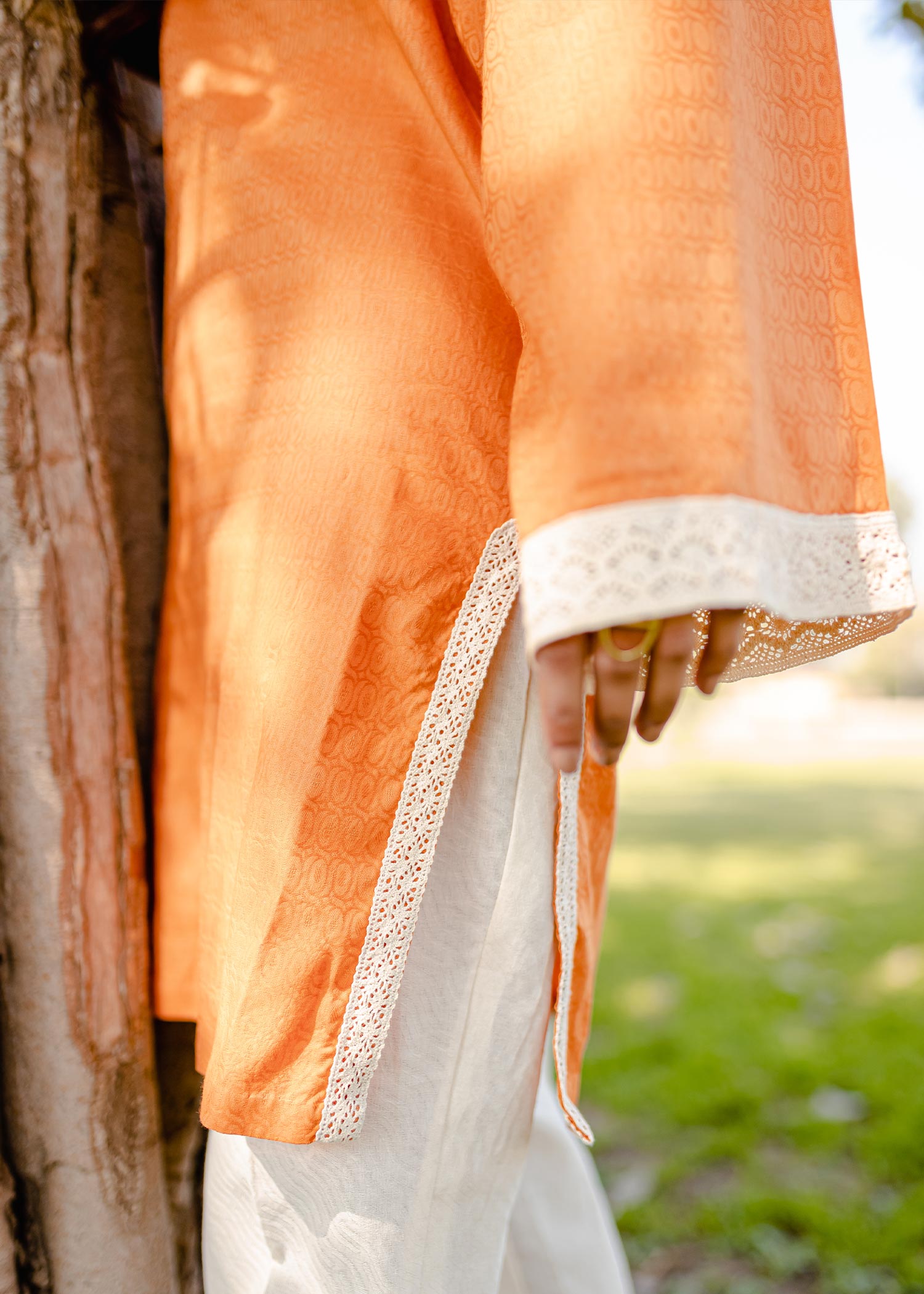 cotton dobby Kurti in Rust orange