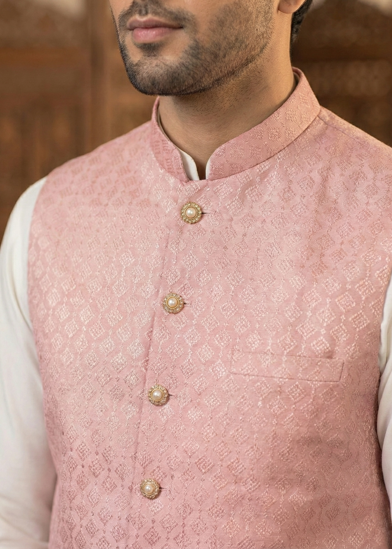 raw silk Waistcoat in Pink