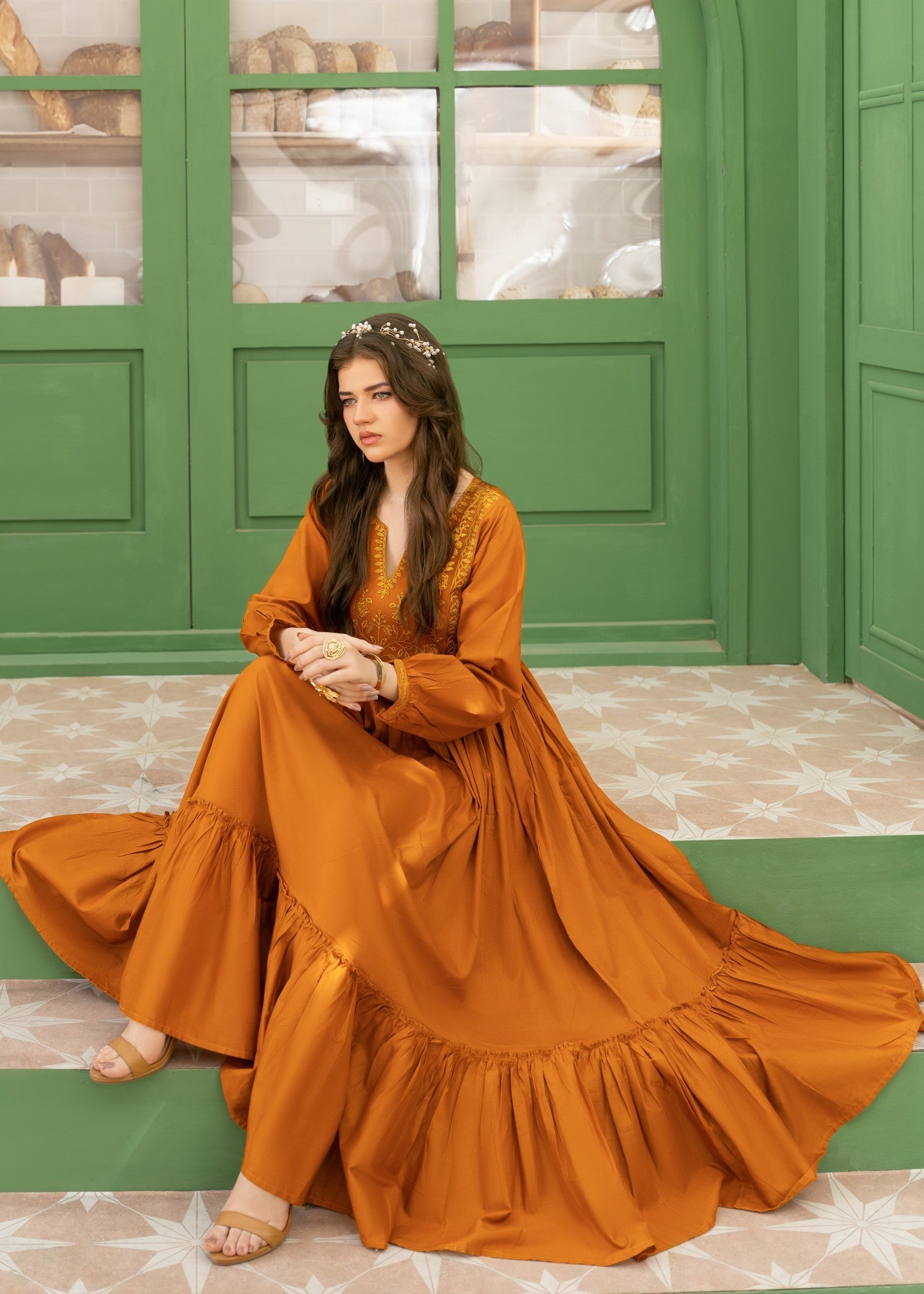 cotton Maxi in Bright orange