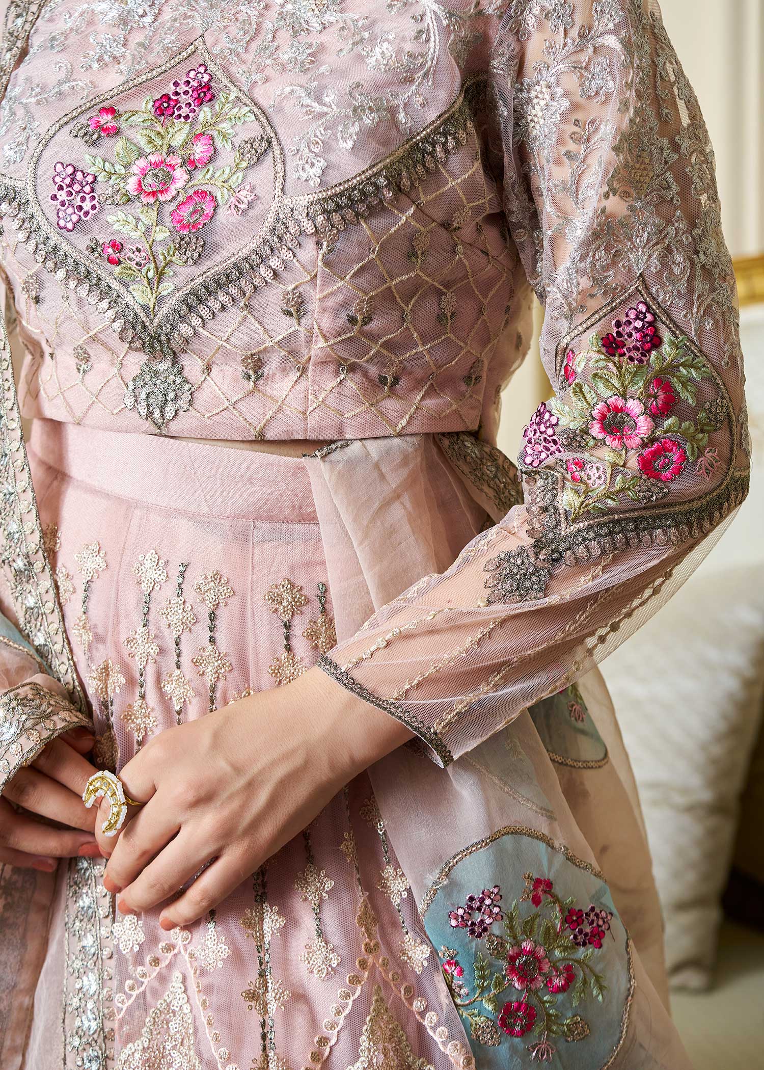silk cotton net Lehenga in Baby pink